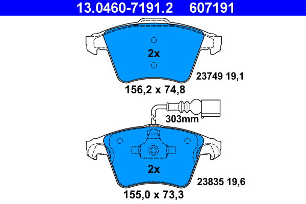 ATE 607191 Súprava brzdových doštičiek 13.0460-7191.2