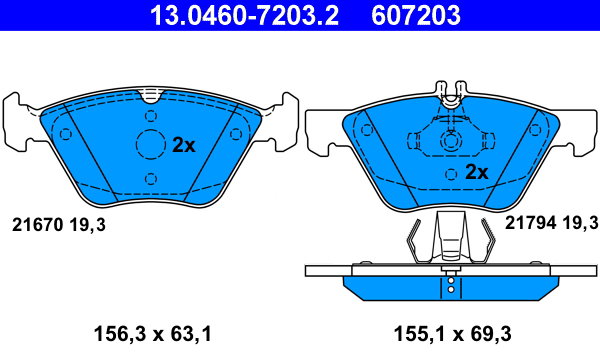 ATE 607203 Súprava brzdových doštičiek 13.0460-7203.2