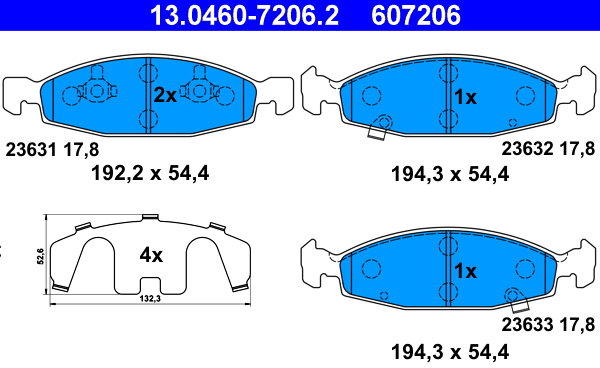 ATE 607206 Sada brzdových doštičiek 13.0460-7206.2