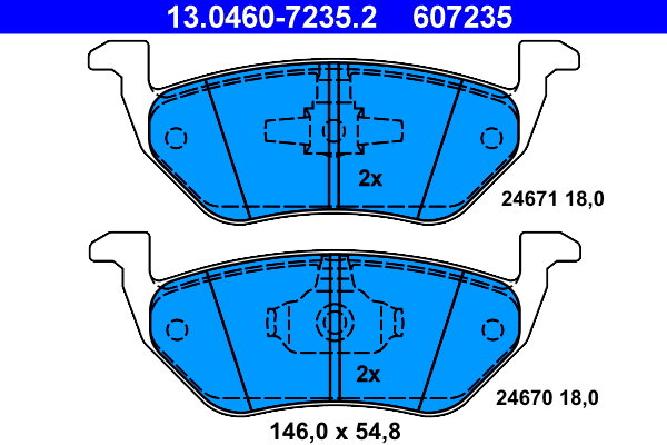 ATE 607235 Súprava brzdových doštičiek 13.0460-7235.2