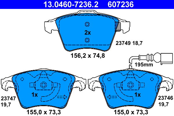 ATE 607236 Sada brzdových doštičiek 13.0460-7236.2