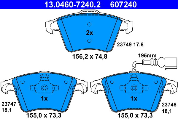 ATE 607240 Súprava brzdových doštičiek 13.0460-7240.2