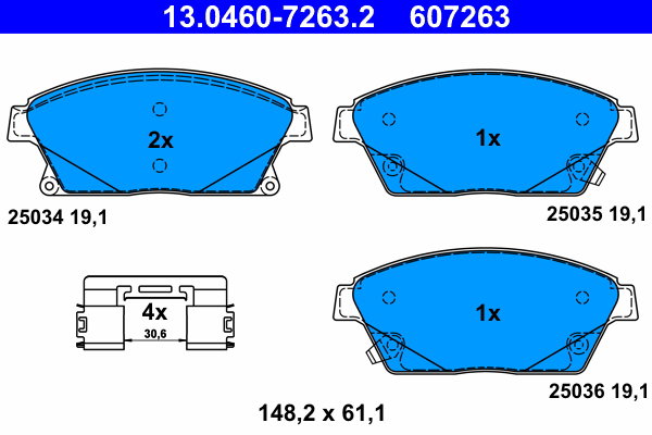 ATE 607263 Súprava brzdových doštičiek 13.0460-7263.2