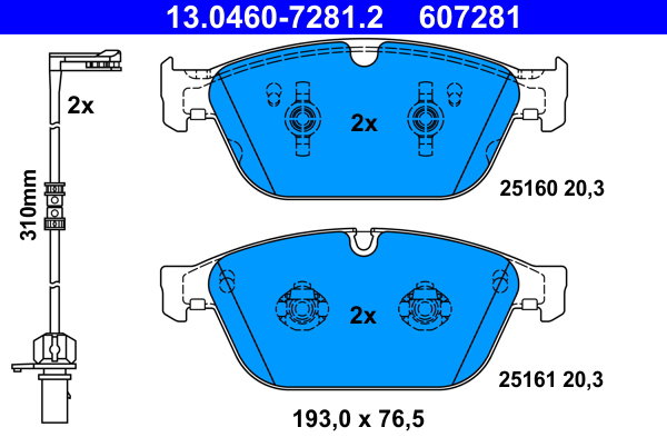 ATE 607281 Súprava brzdových doštičiek 13.0460-7281.2