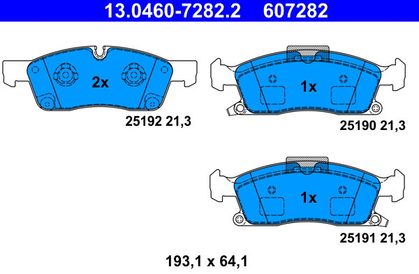 ATE 607282 Súprava brzdových doštičiek 13.0460-7282.2