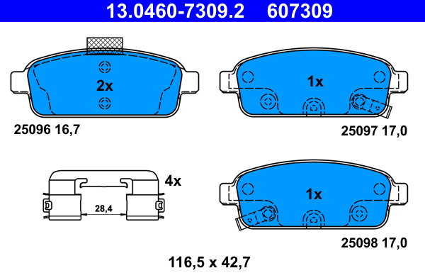 ATE 607309 Súprava brzdových doštičiek 13.0460-7309.2