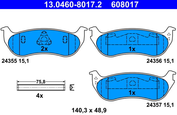 ATE 608017 Súprava brzdových doštičiek 13.0460-8017.2