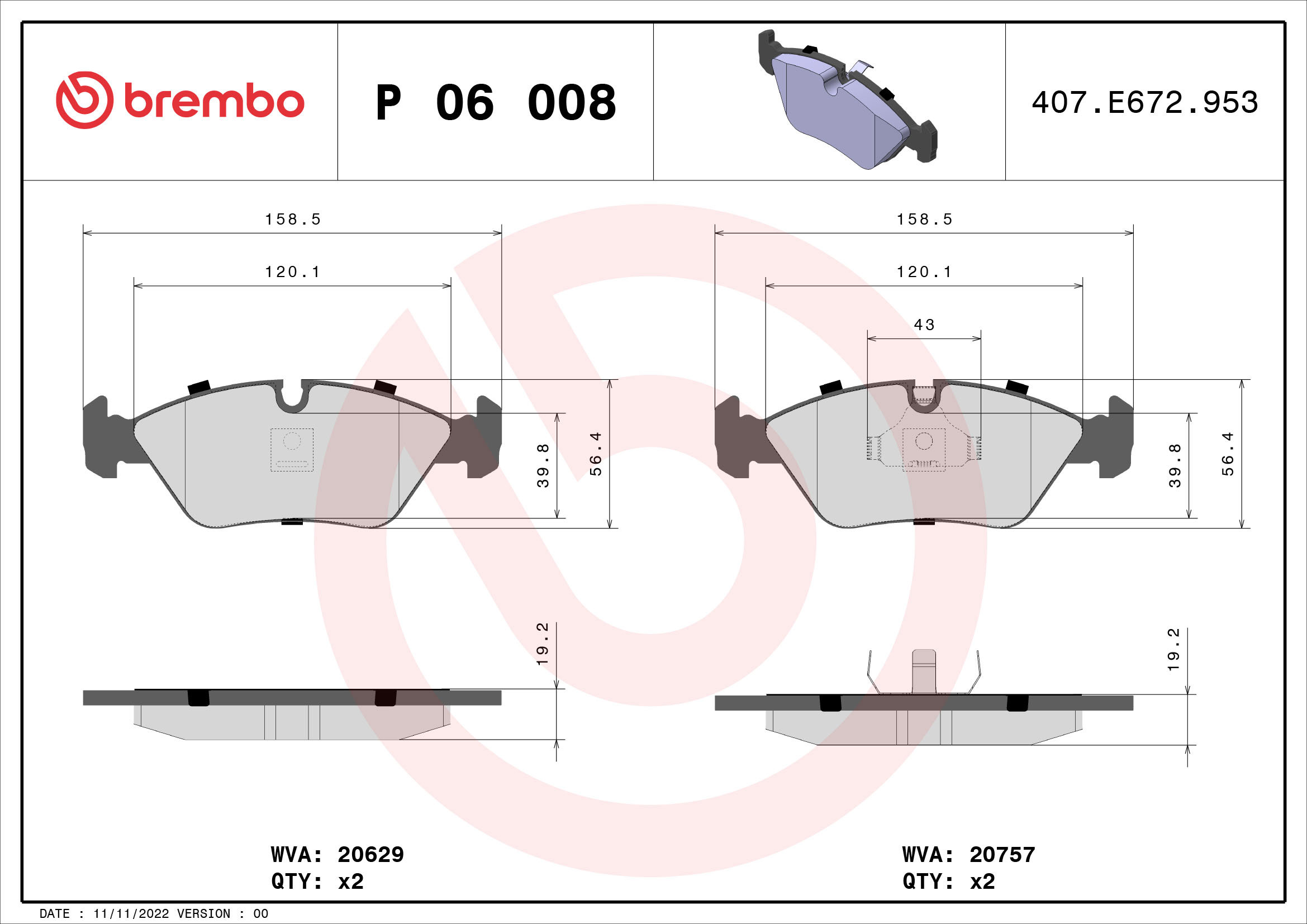 BREMBO Sada brzdových doštičiek P 06 008