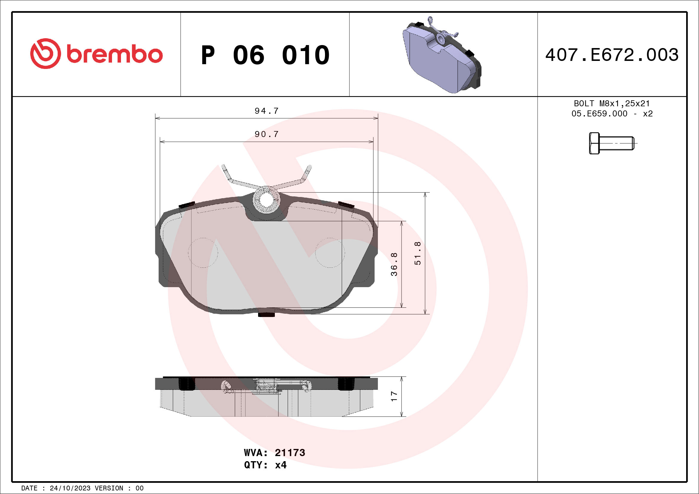 BREMBO Sada brzdových doštičiek P 06 010