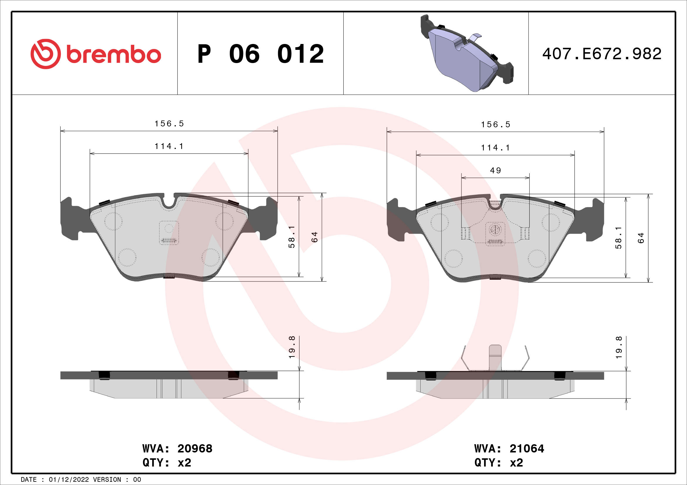 BREMBO Sada brzdových doštičiek P 06 012
