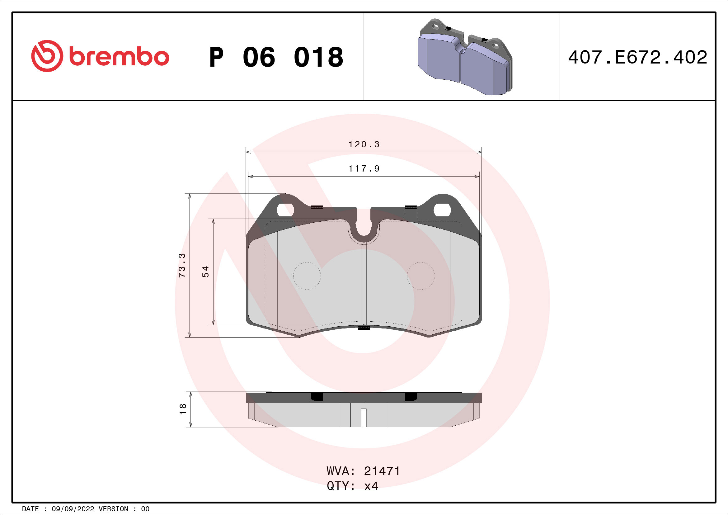 BREMBO Sada brzdových doštičiek P 06 018