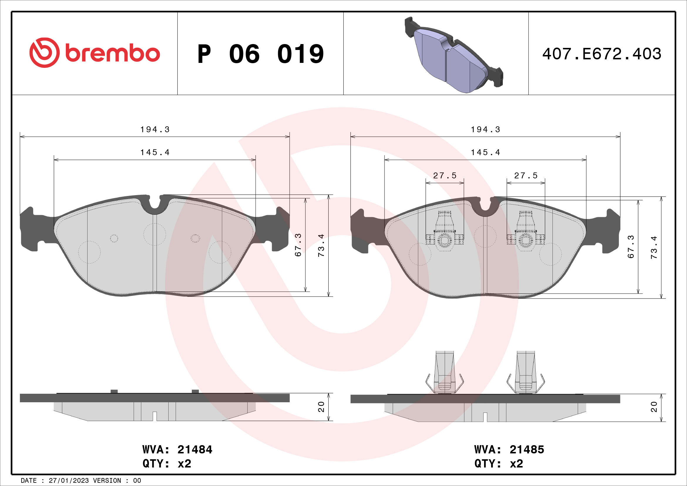 BREMBO Sada brzdových doštičiek P 06 019