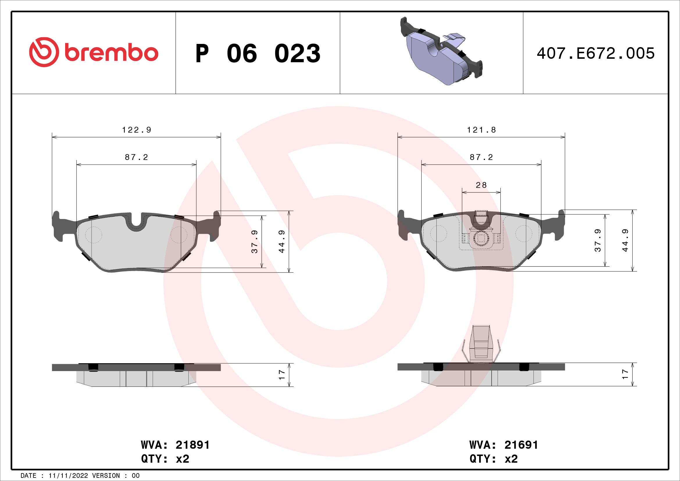 BREMBO Sada brzdových doštičiek P 06 023