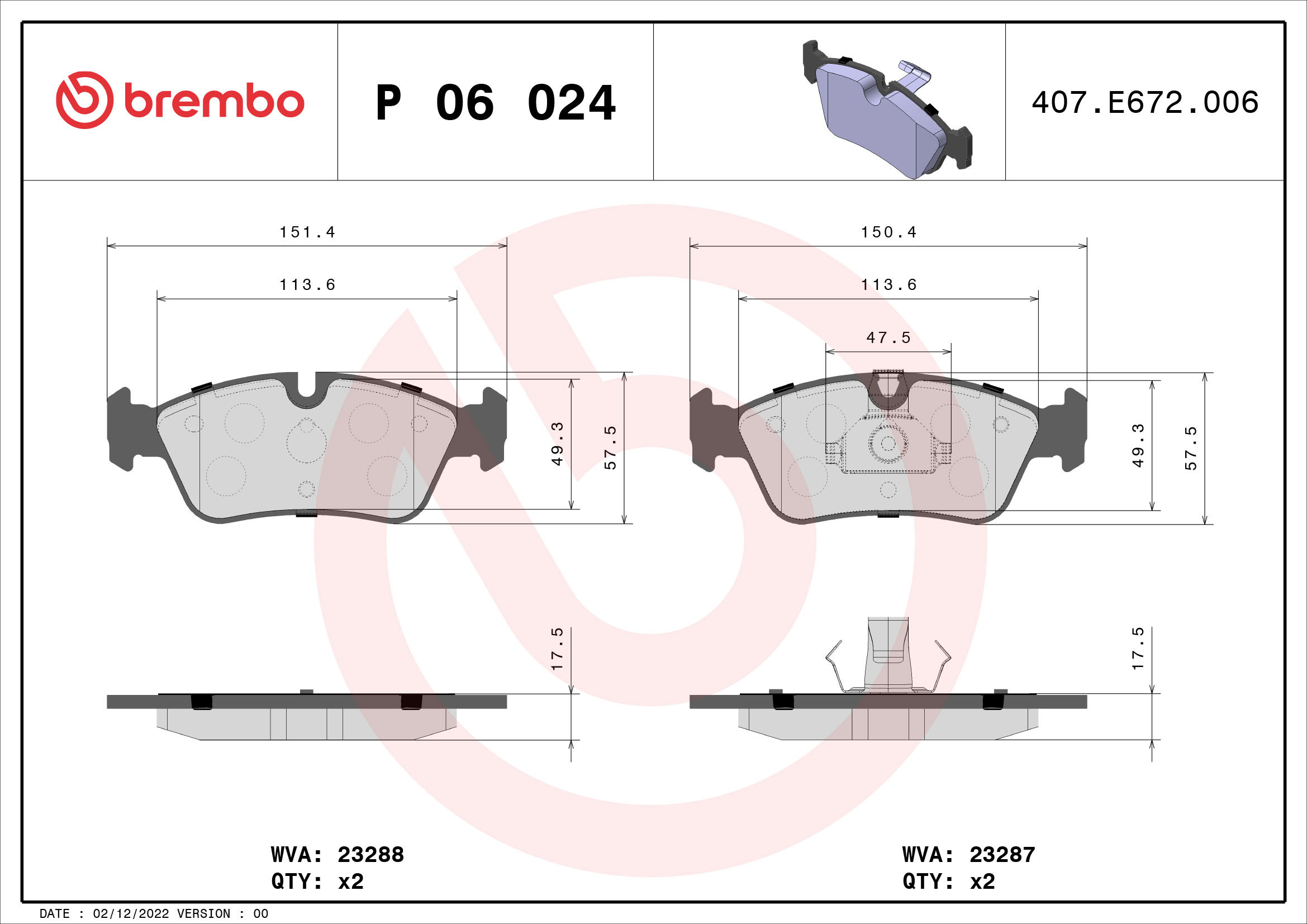 BREMBO Sada brzdových doštičiek P 06 024