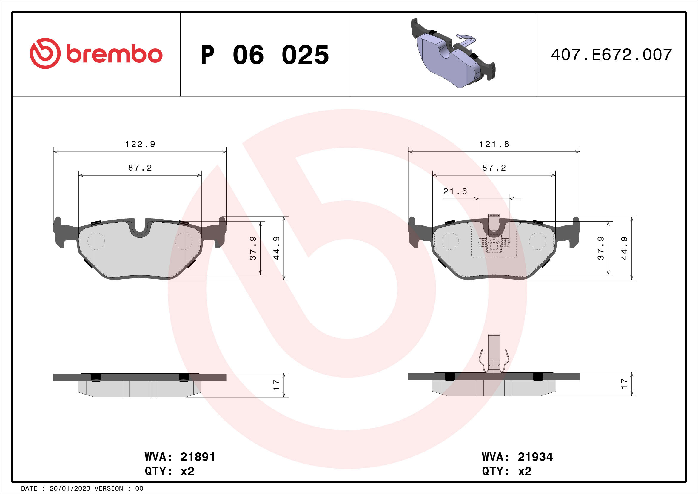 BREMBO Sada brzdových doštičiek P 06 025