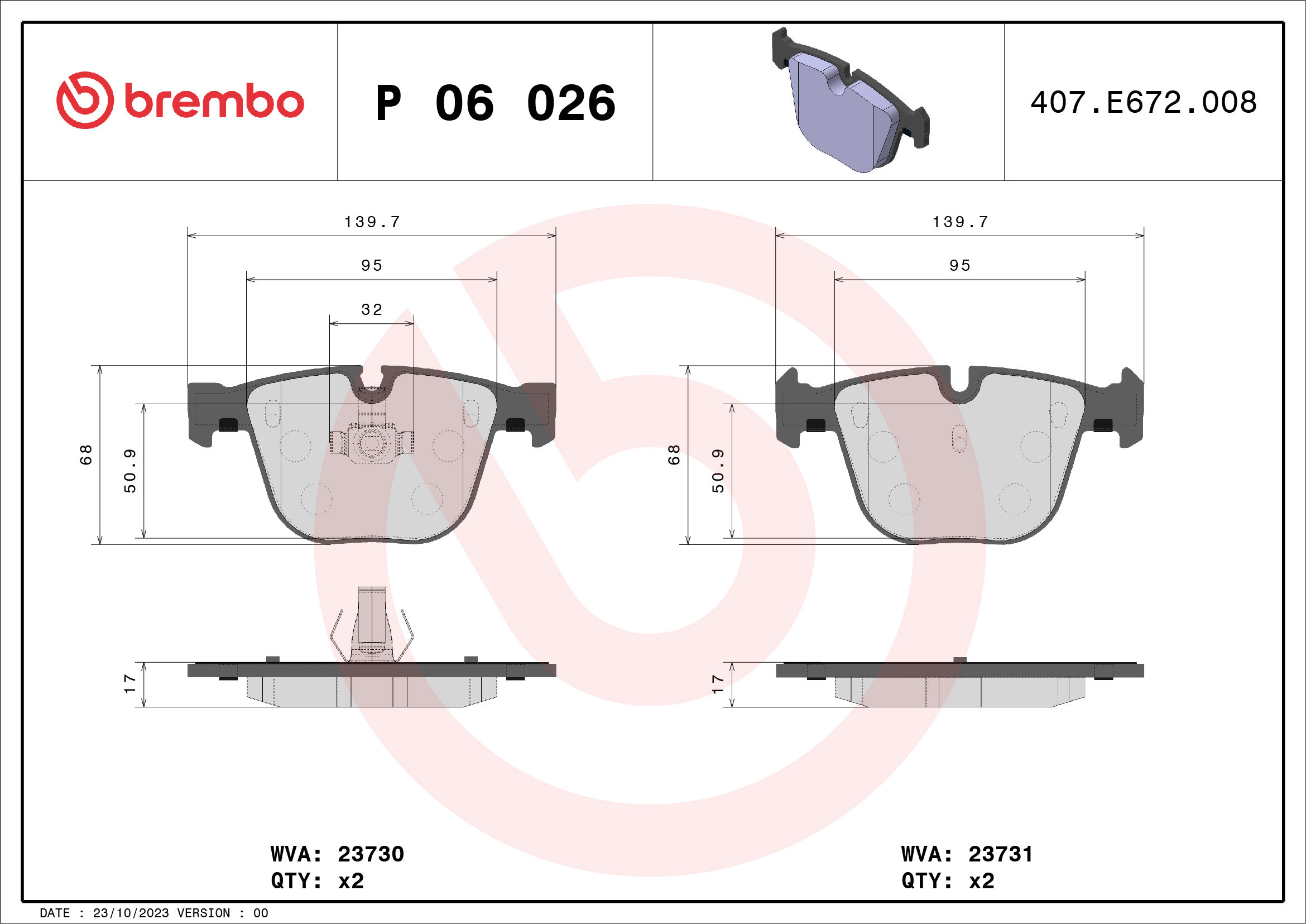 BREMBO Sada brzdových doštičiek P 06 026