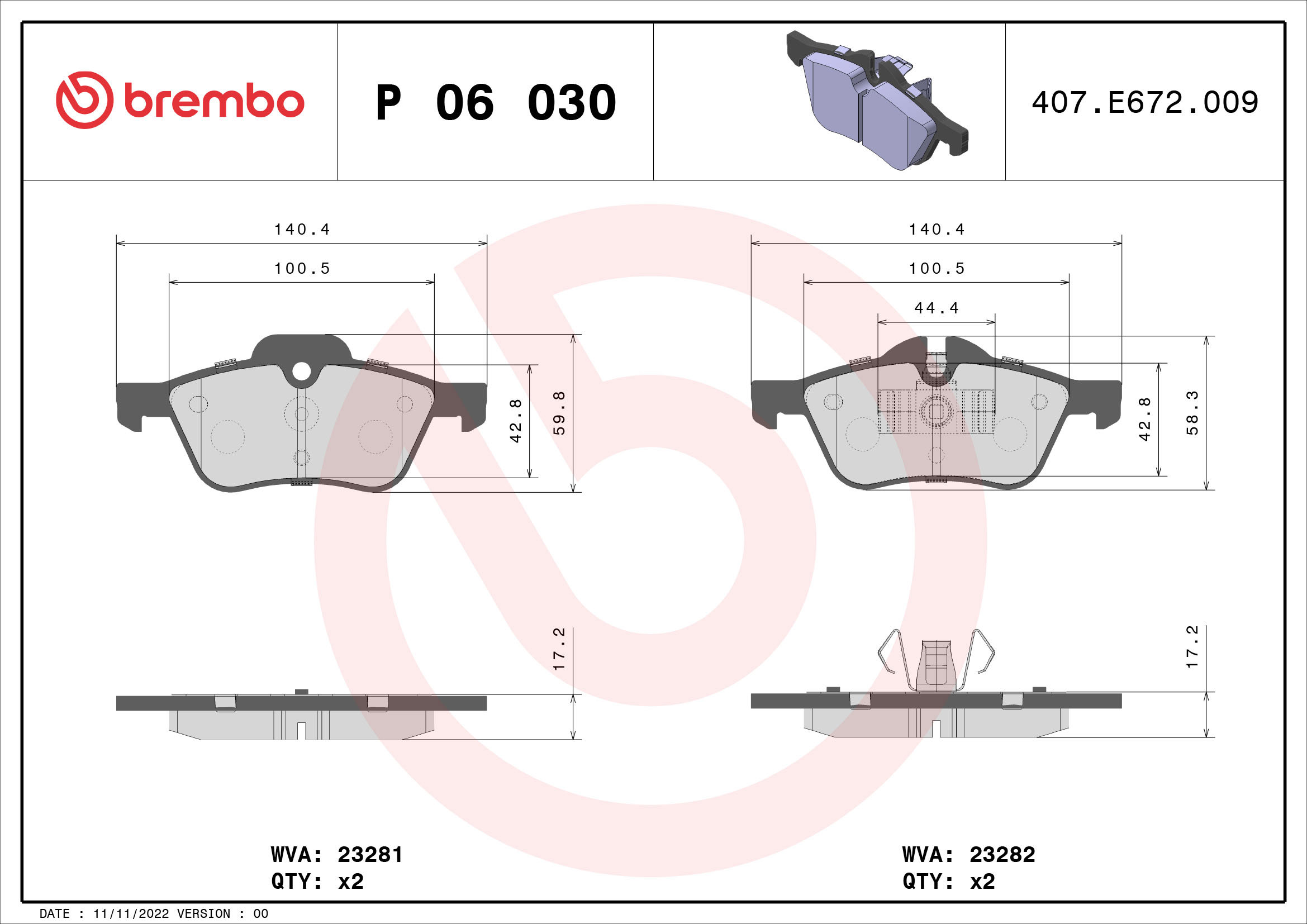 BREMBO Sada brzdových doštičiek P 06 030