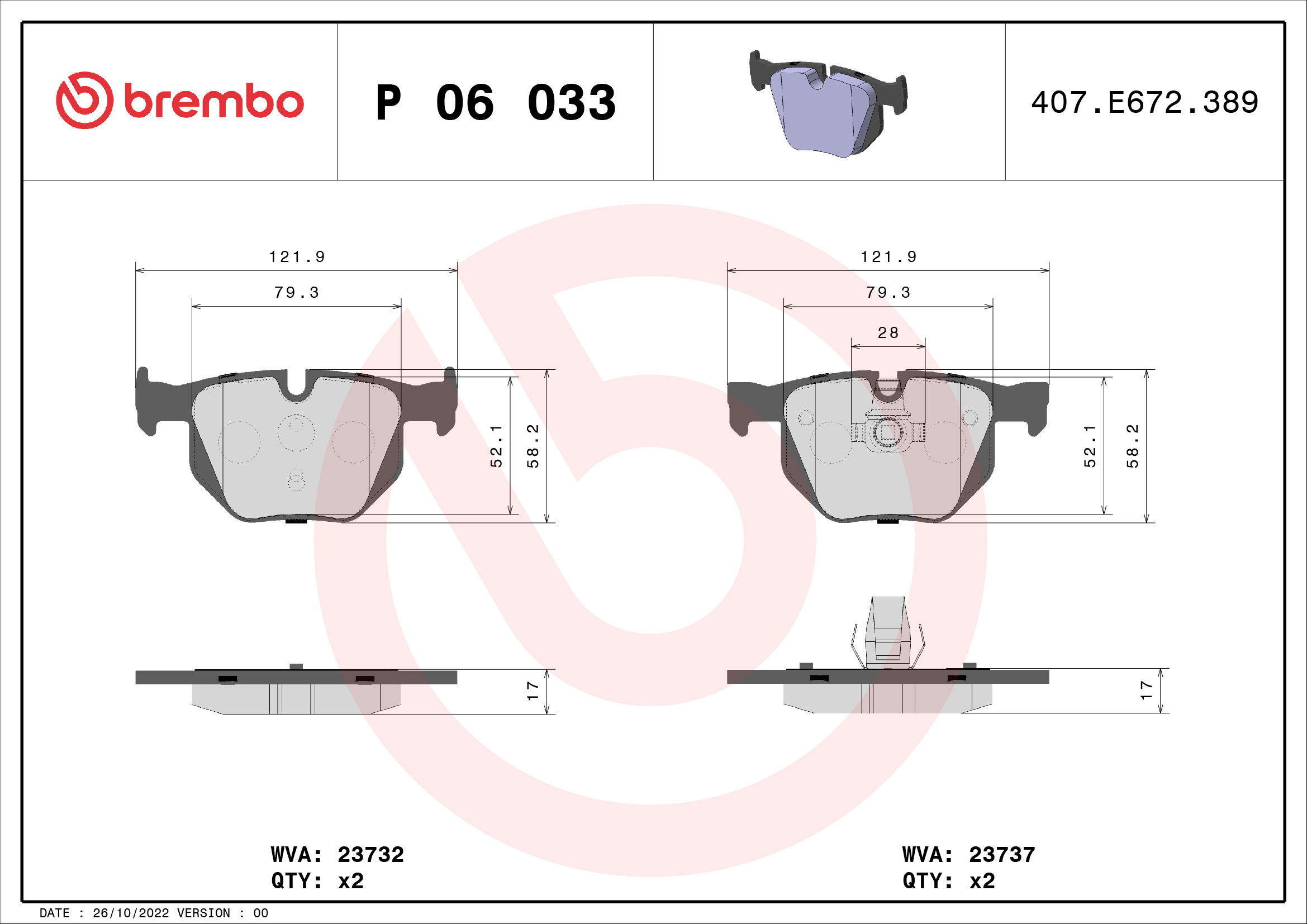 BREMBO Sada brzdových doštičiek P 06 033