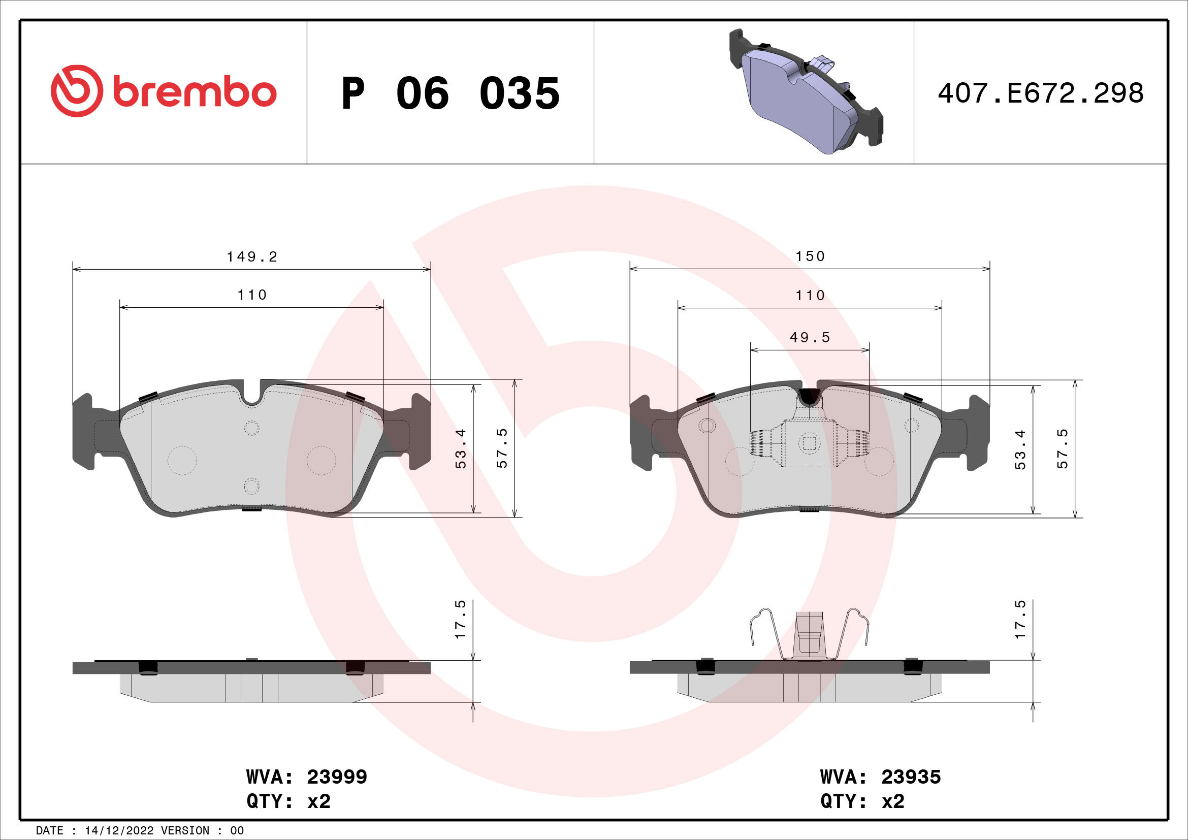 BREMBO Súprava brzdových doštičiek P 06 035