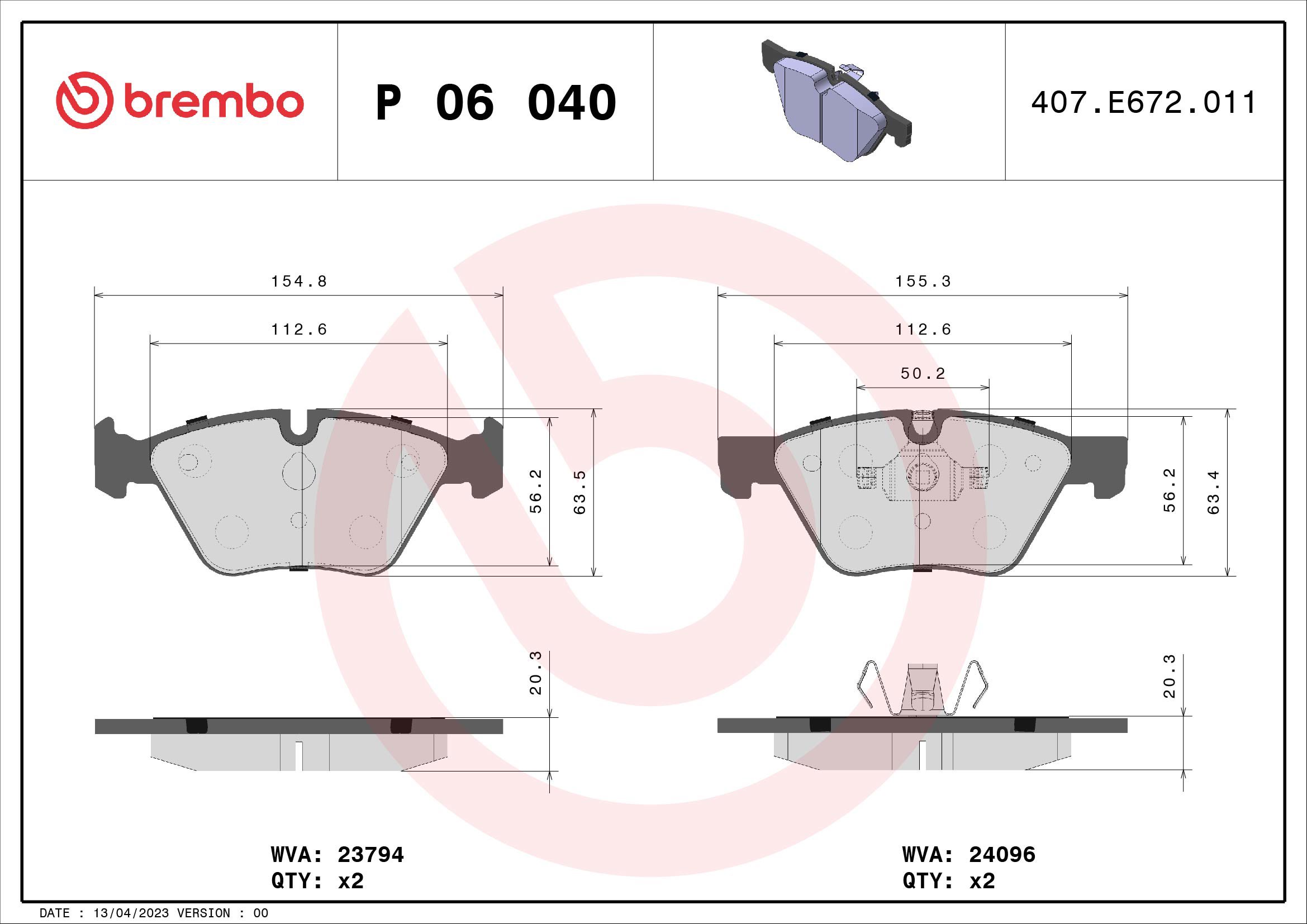 BREMBO Sada brzdových doštičiek P 06 040