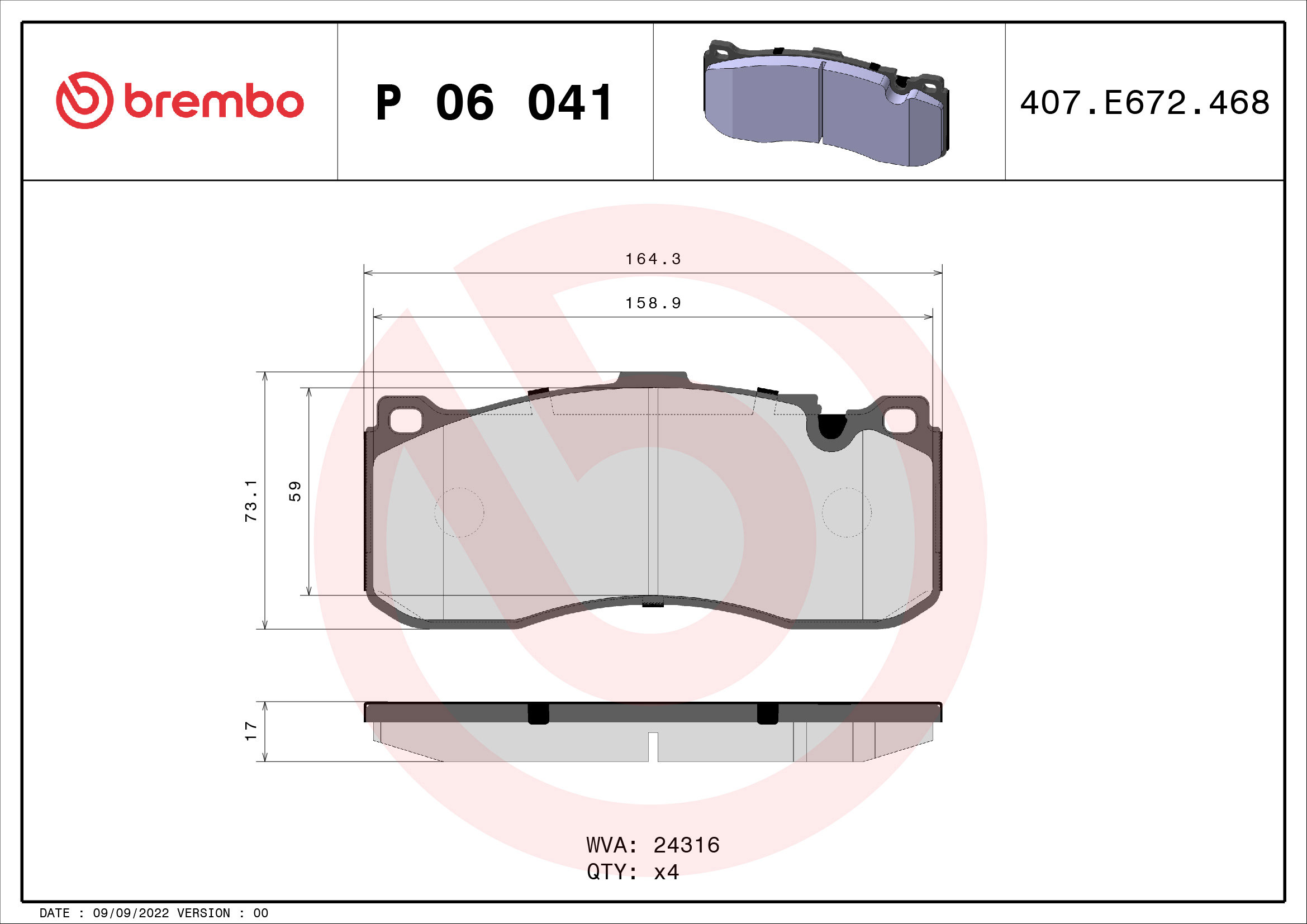 BREMBO Sada brzdových doštičiek P 06 041