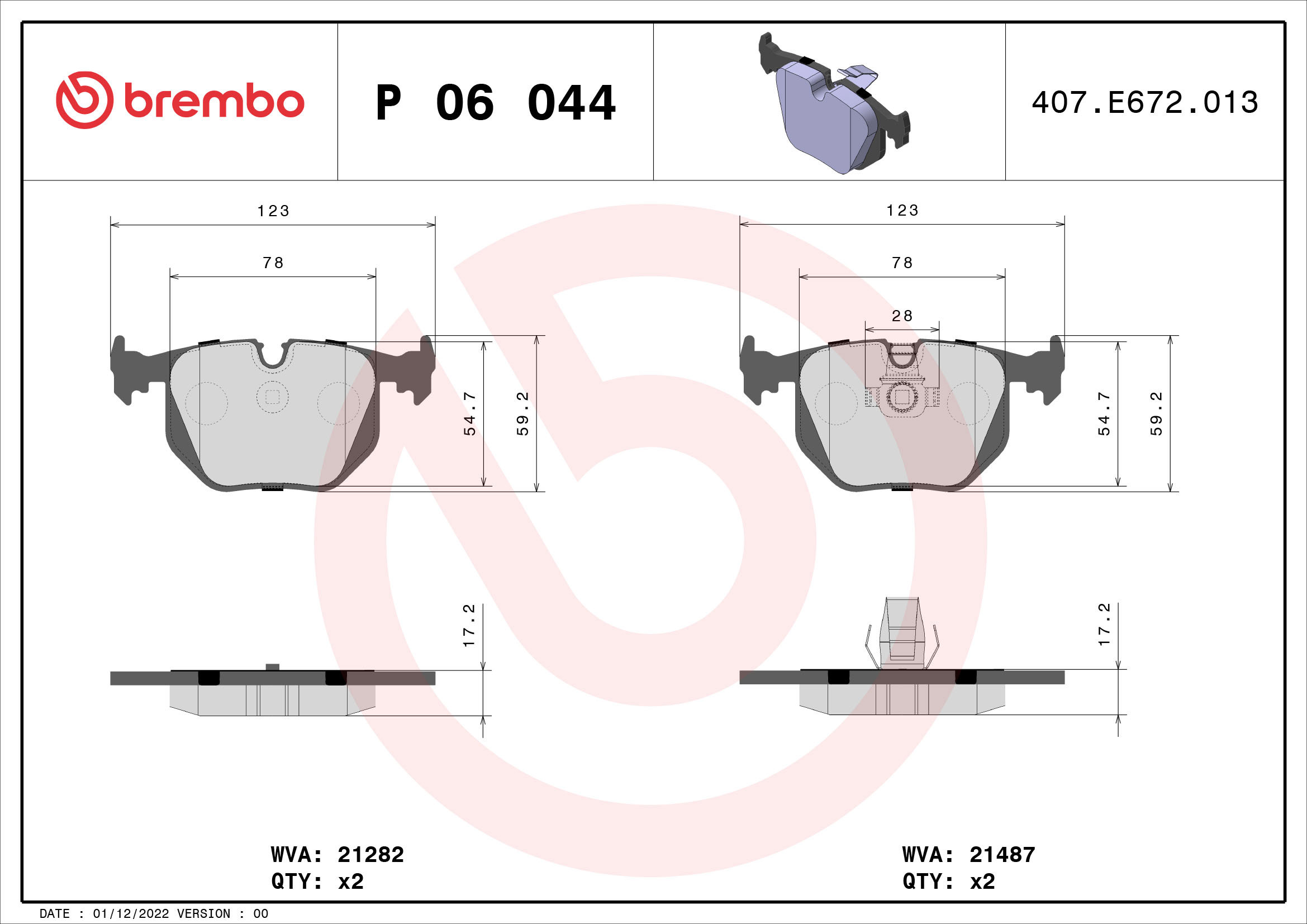 BREMBO Súprava brzdových doštičiek P 06 044