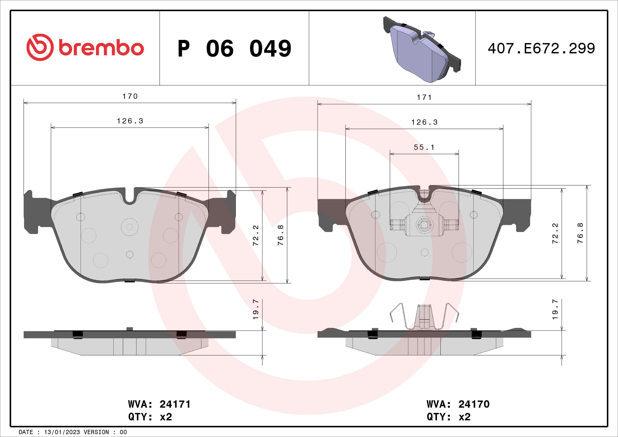 BREMBO Súprava brzdových doštičiek P 06 049