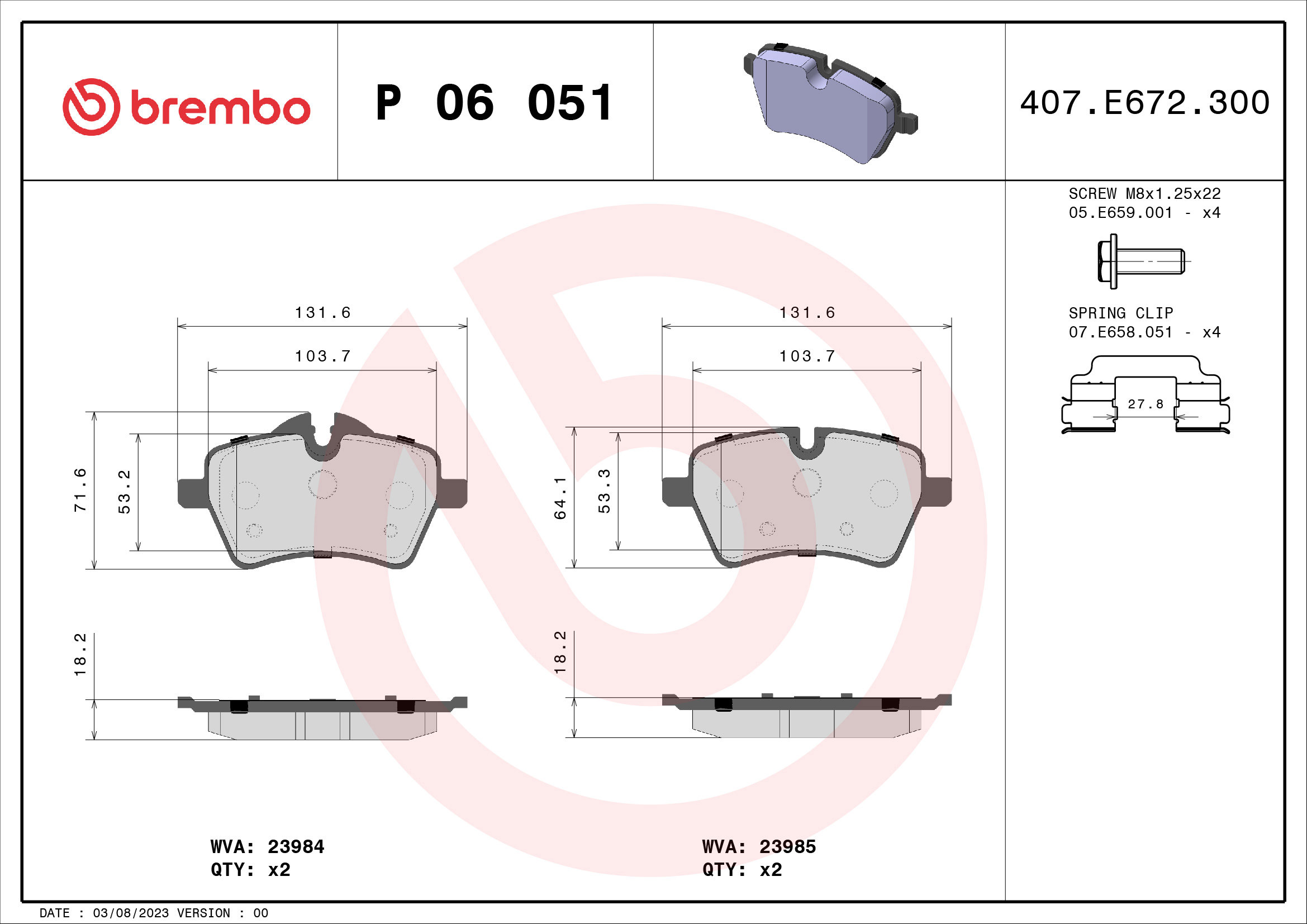 BREMBO Súprava brzdových doštičiek P 06 051