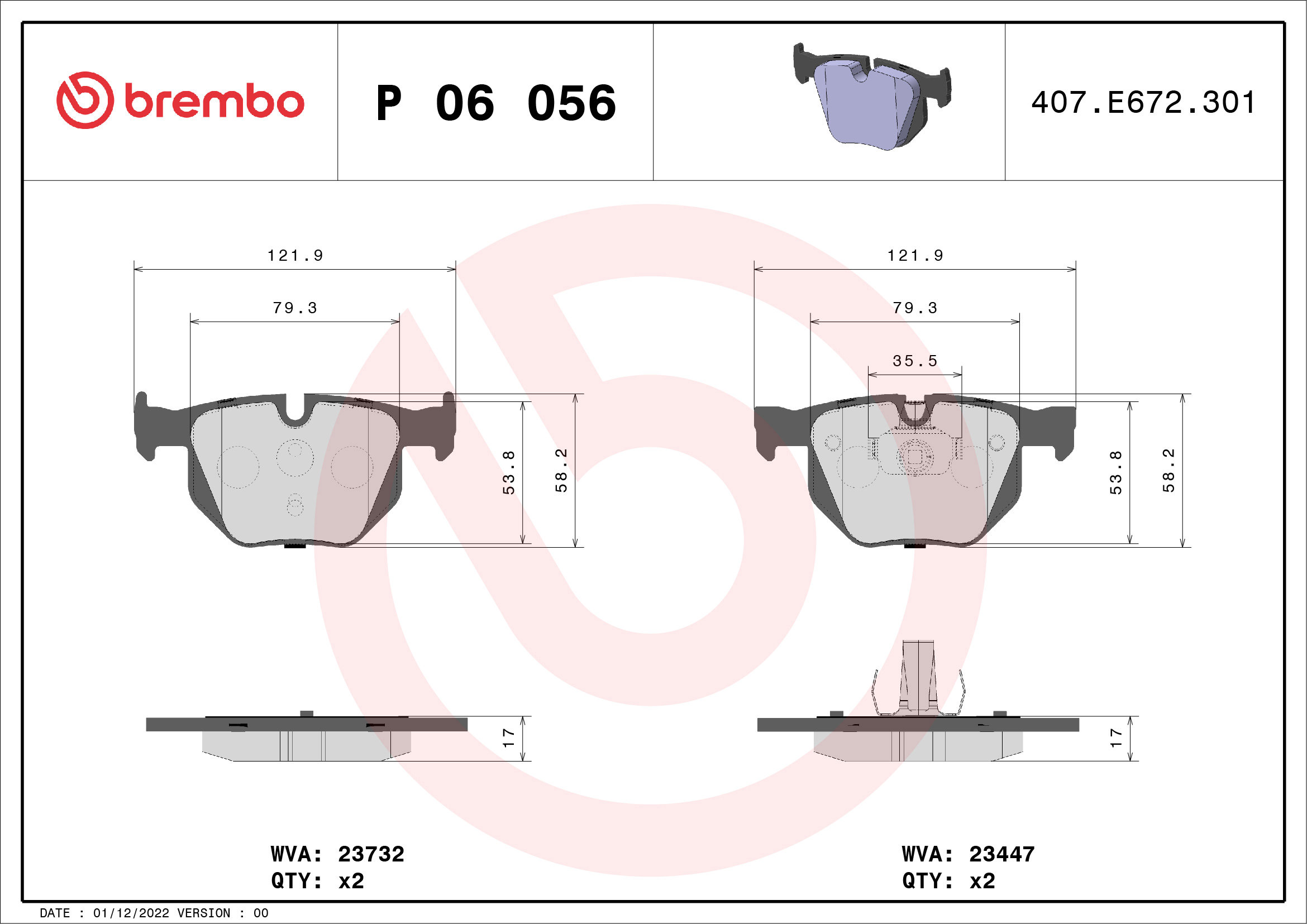 BREMBO Súprava brzdových doštičiek P 06 056