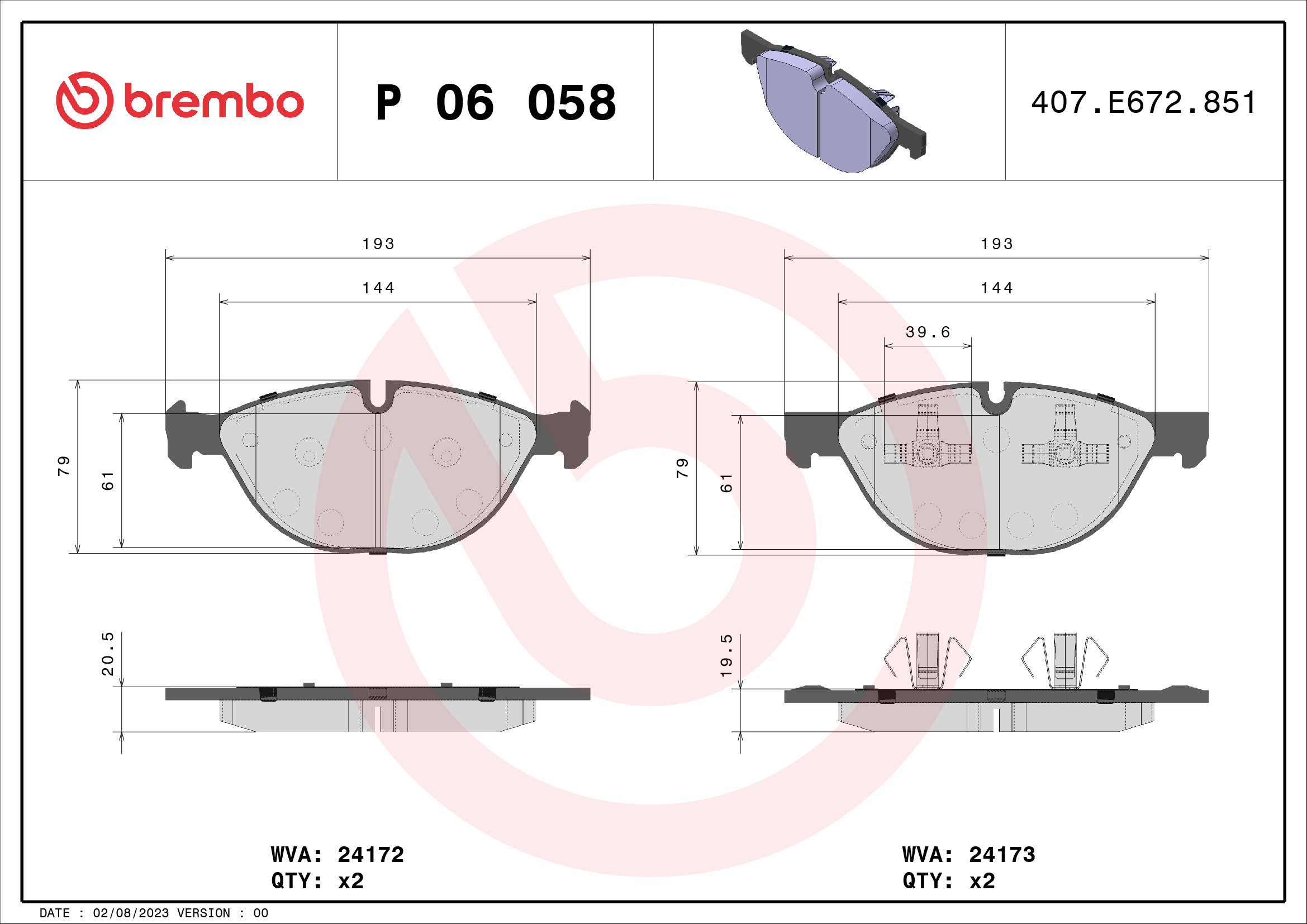 BREMBO Súprava brzdových doštičiek P 06 058