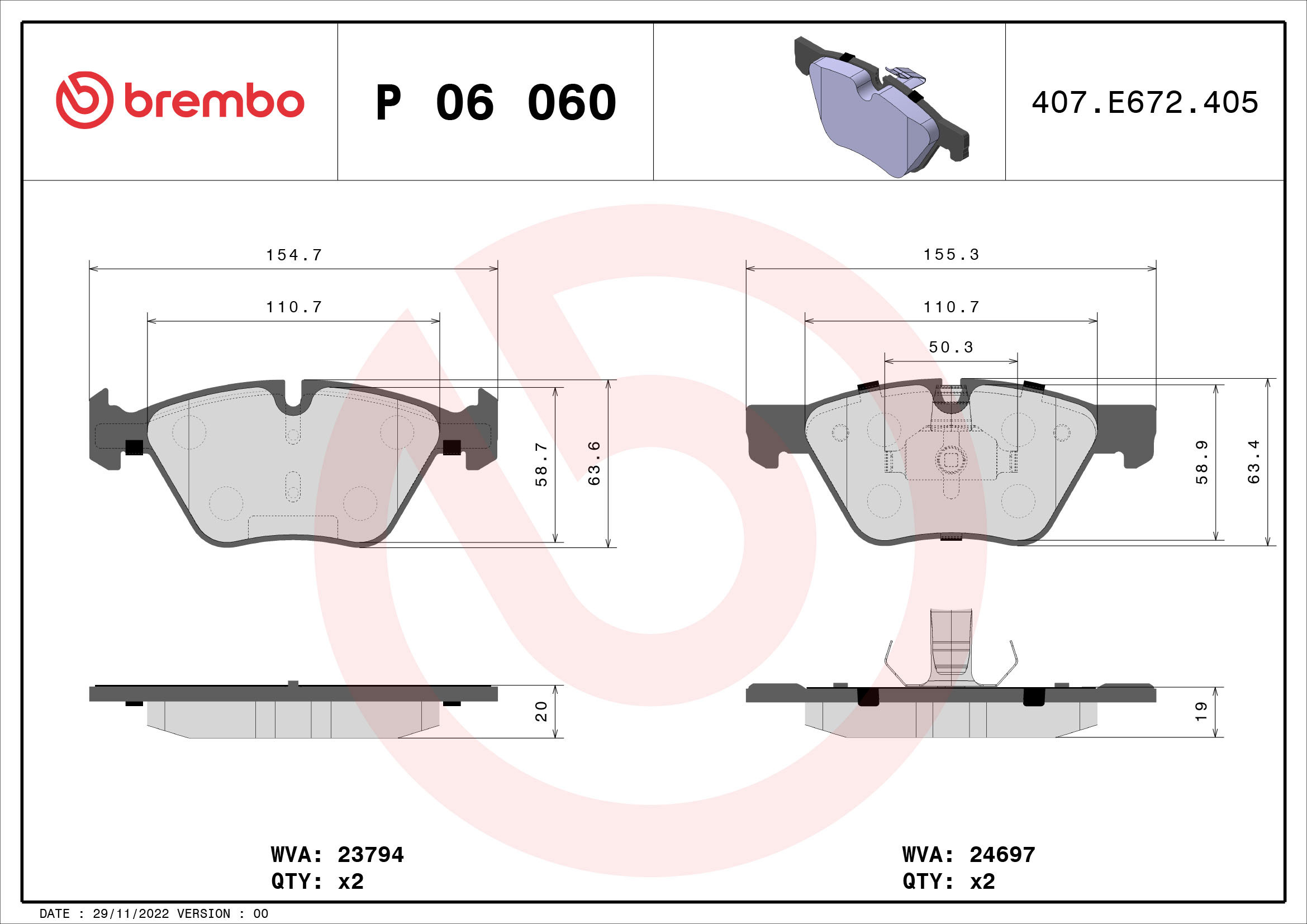 BREMBO Súprava brzdových doštičiek P 06 060