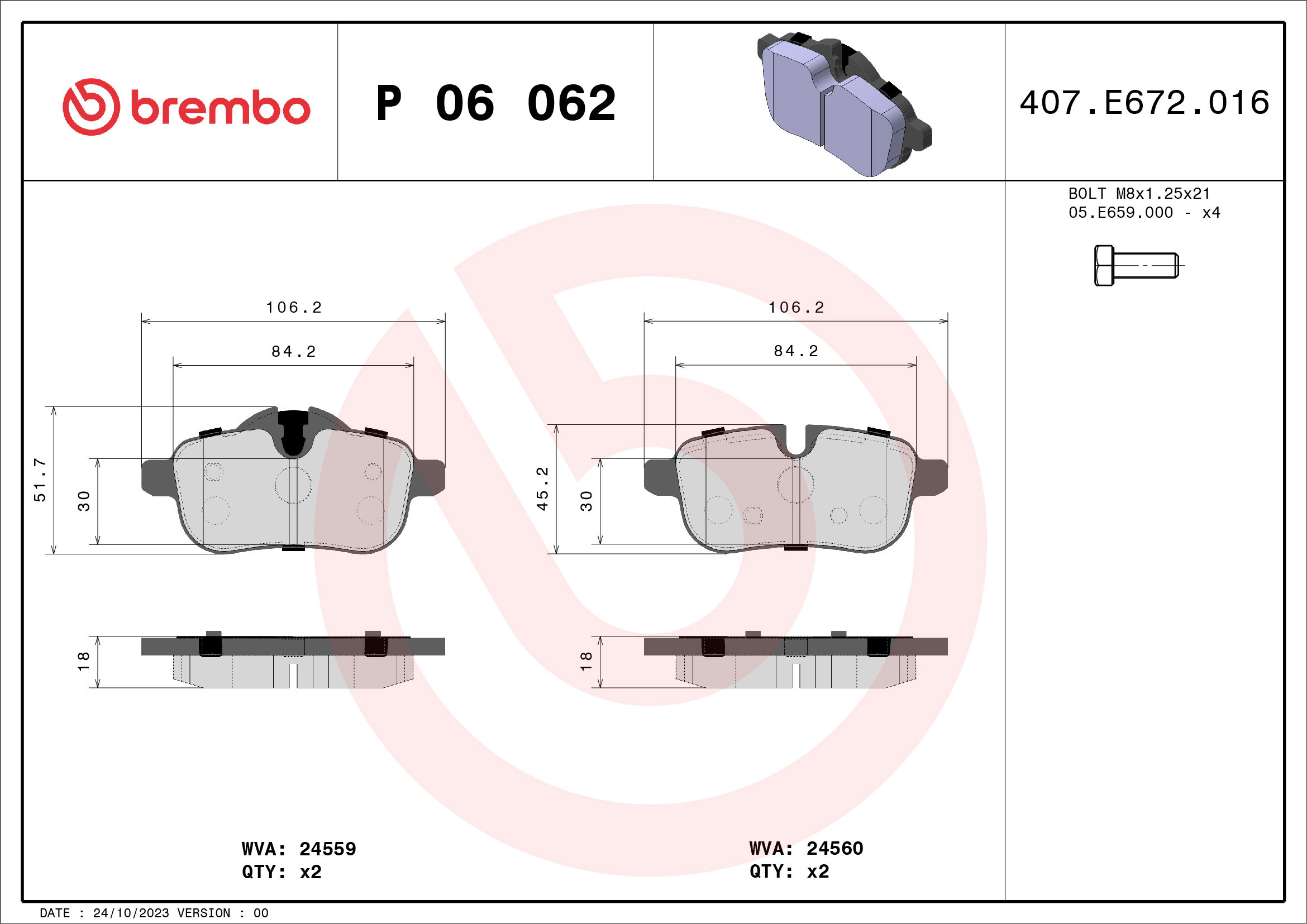 BREMBO Súprava brzdových doštičiek P 06 062