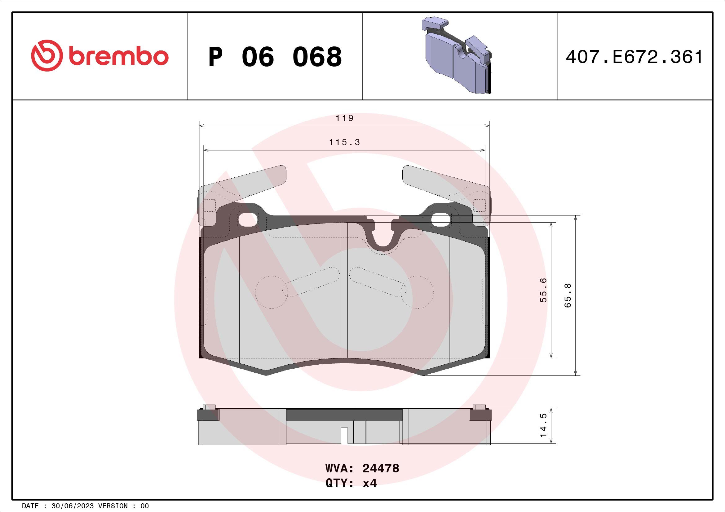 BREMBO Súprava brzdových doštičiek P 06 068