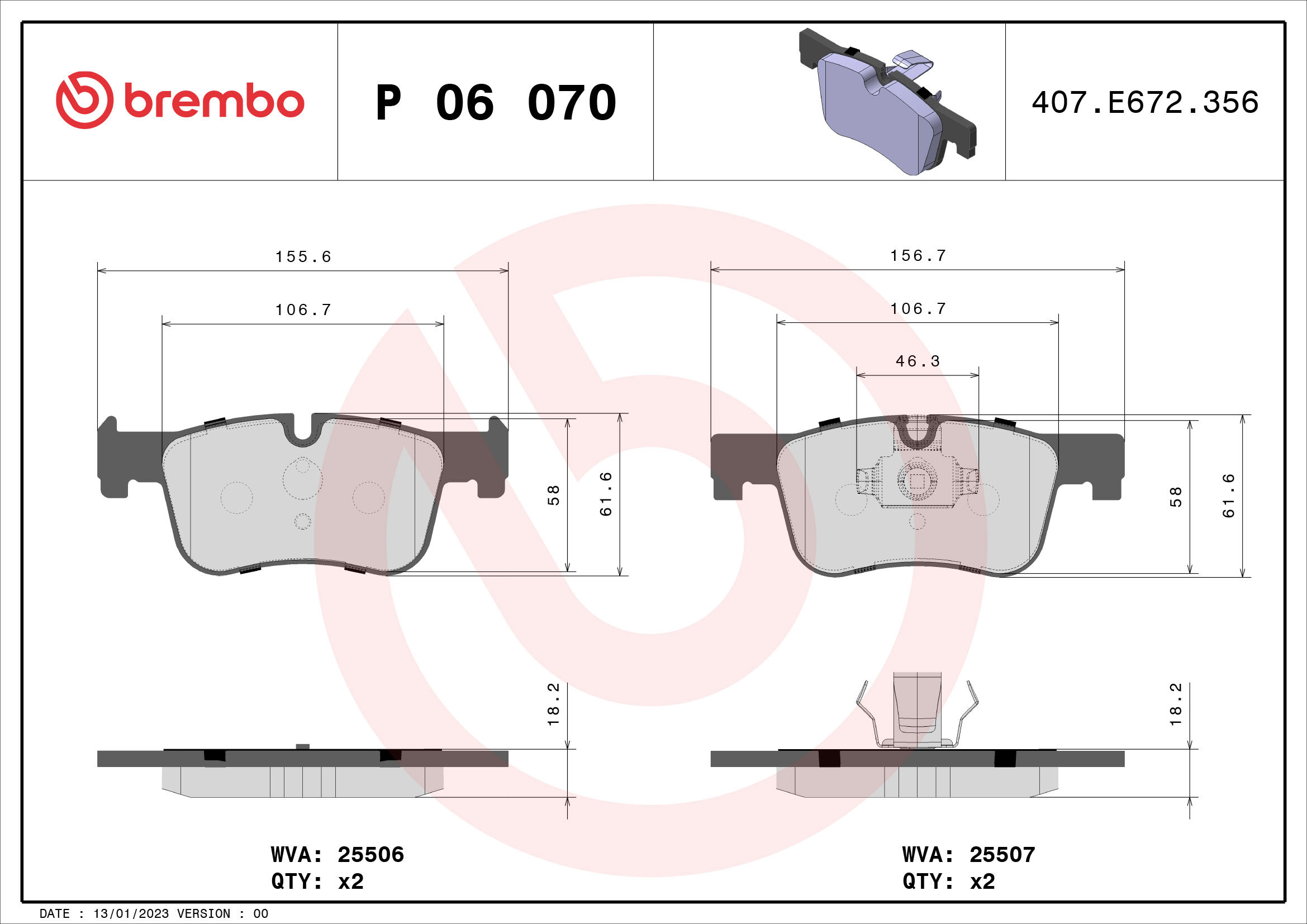 BREMBO Súprava brzdových doštičiek P 06 070X