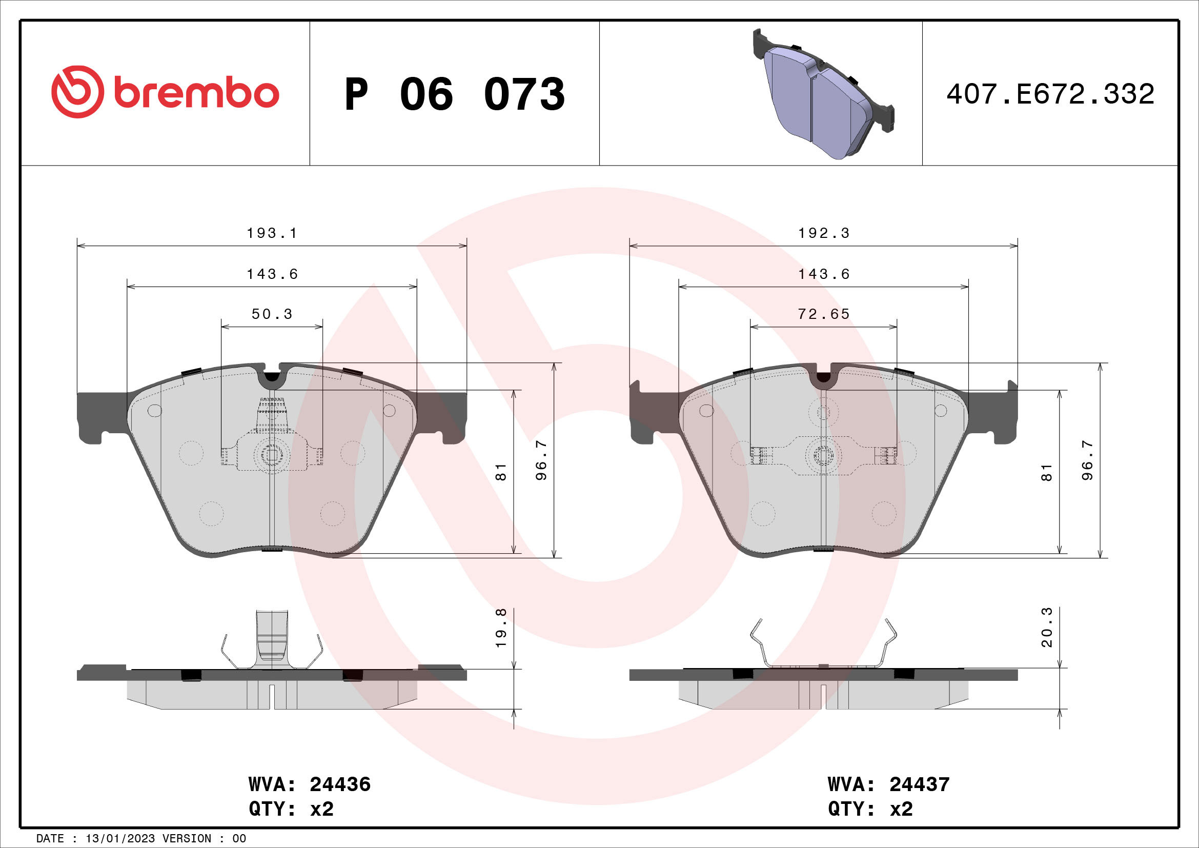 BREMBO Súprava brzdových doštičiek P 06 073