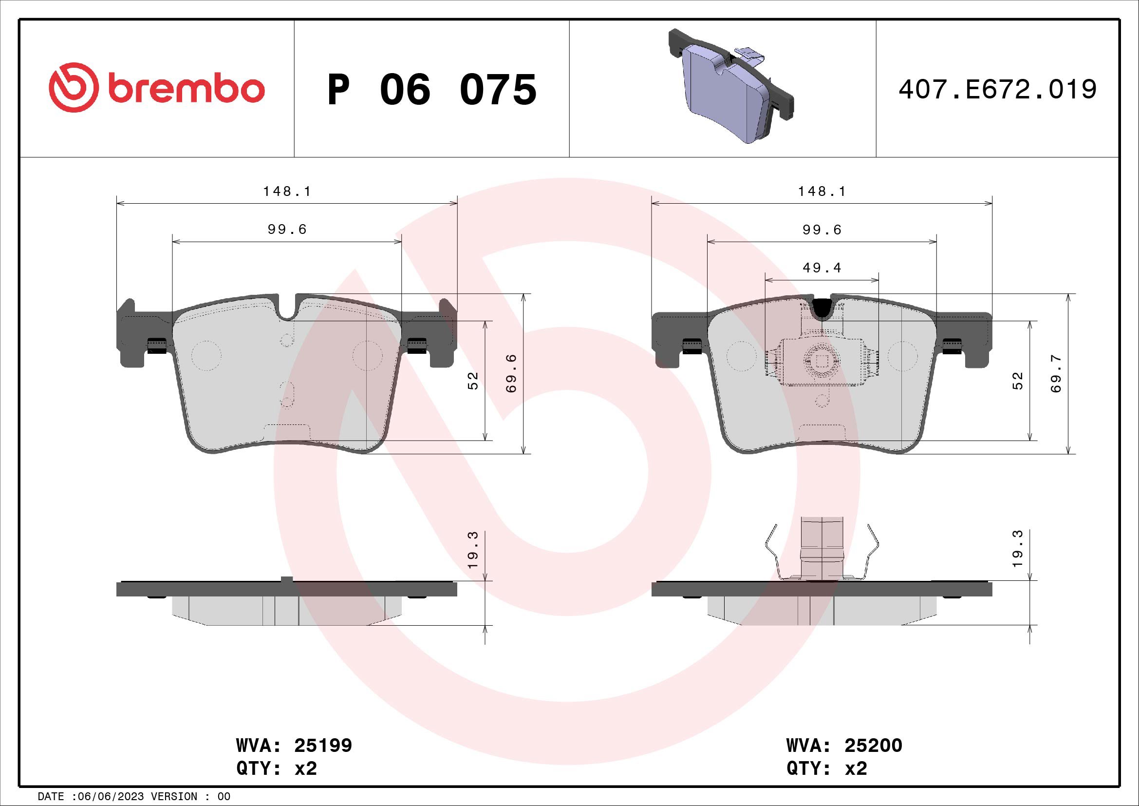 BREMBO Súprava brzdových doštičiek P 06 075X