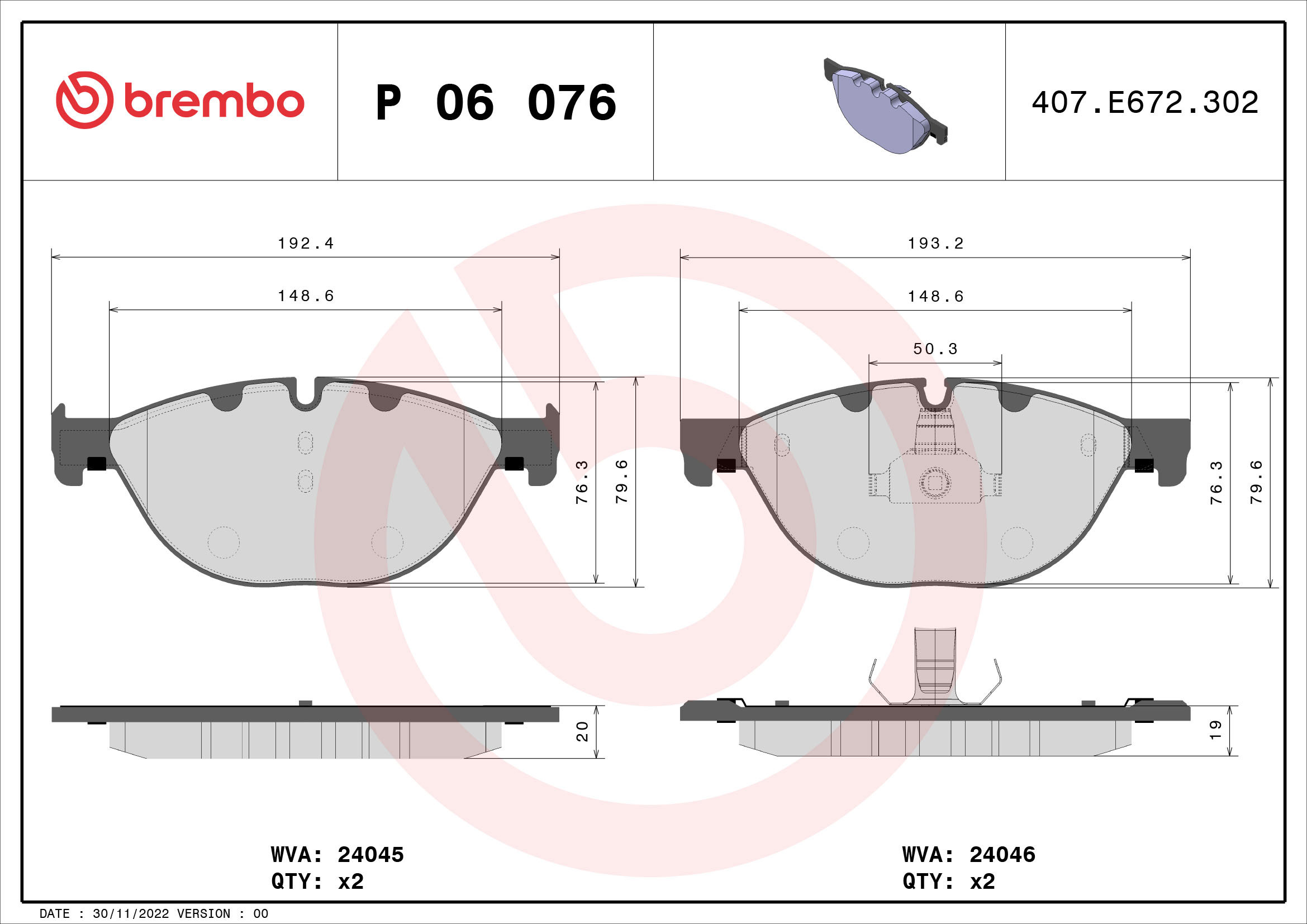 BREMBO Sada brzdových doštičiek P 06 076