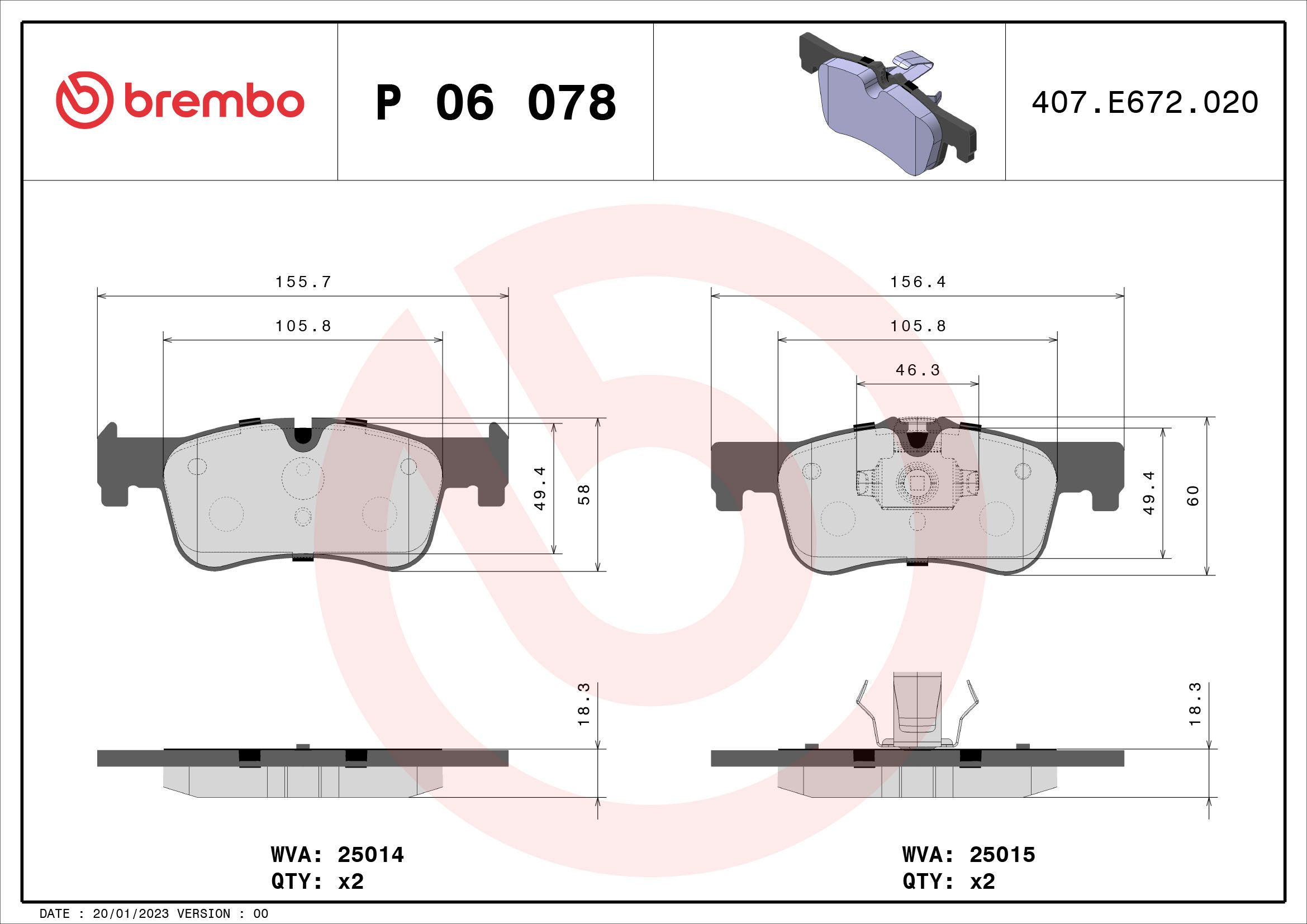 BREMBO Súprava brzdových doštičiek P 06 078X