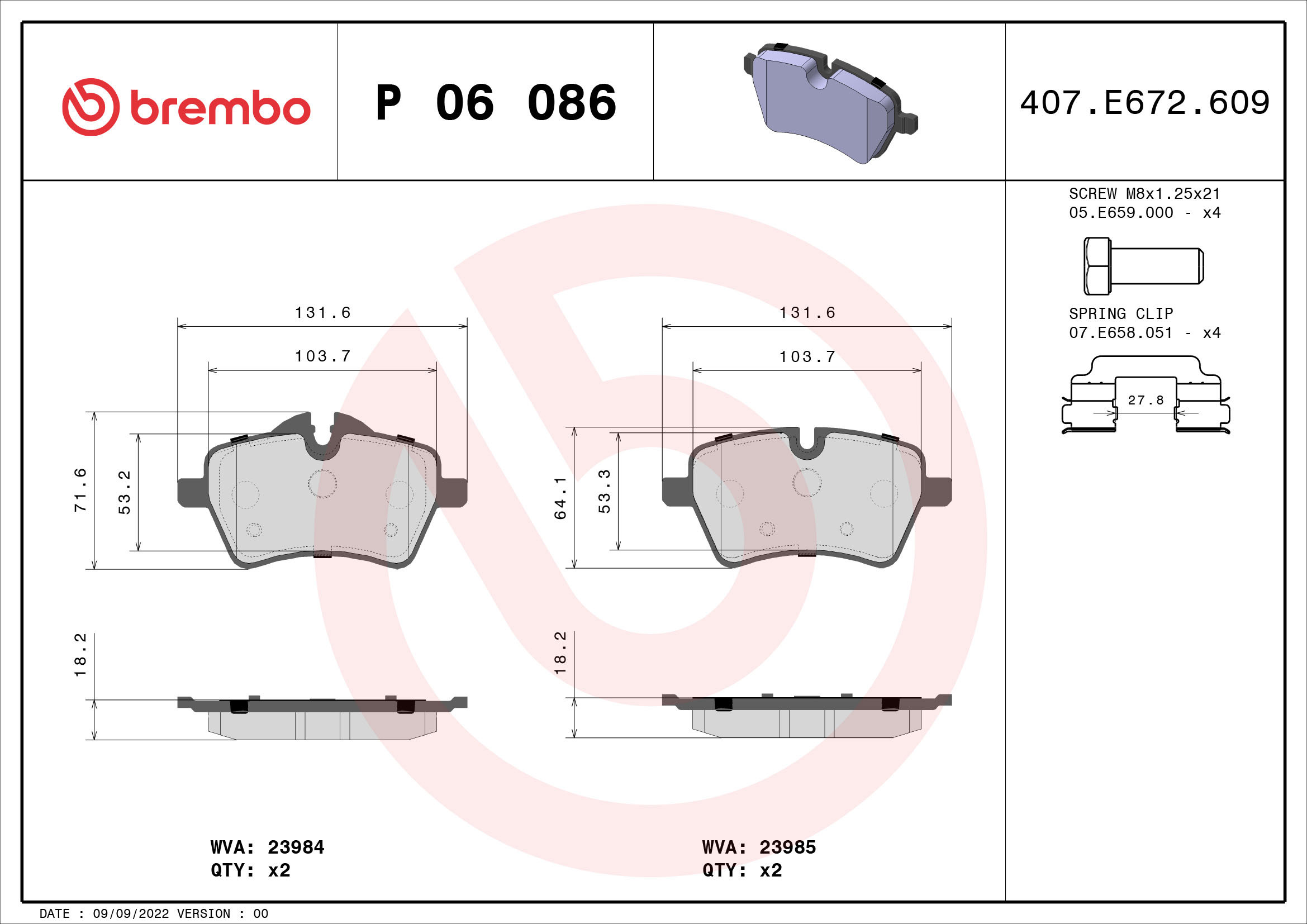 BREMBO Sada brzdových doštičiek P 06 086