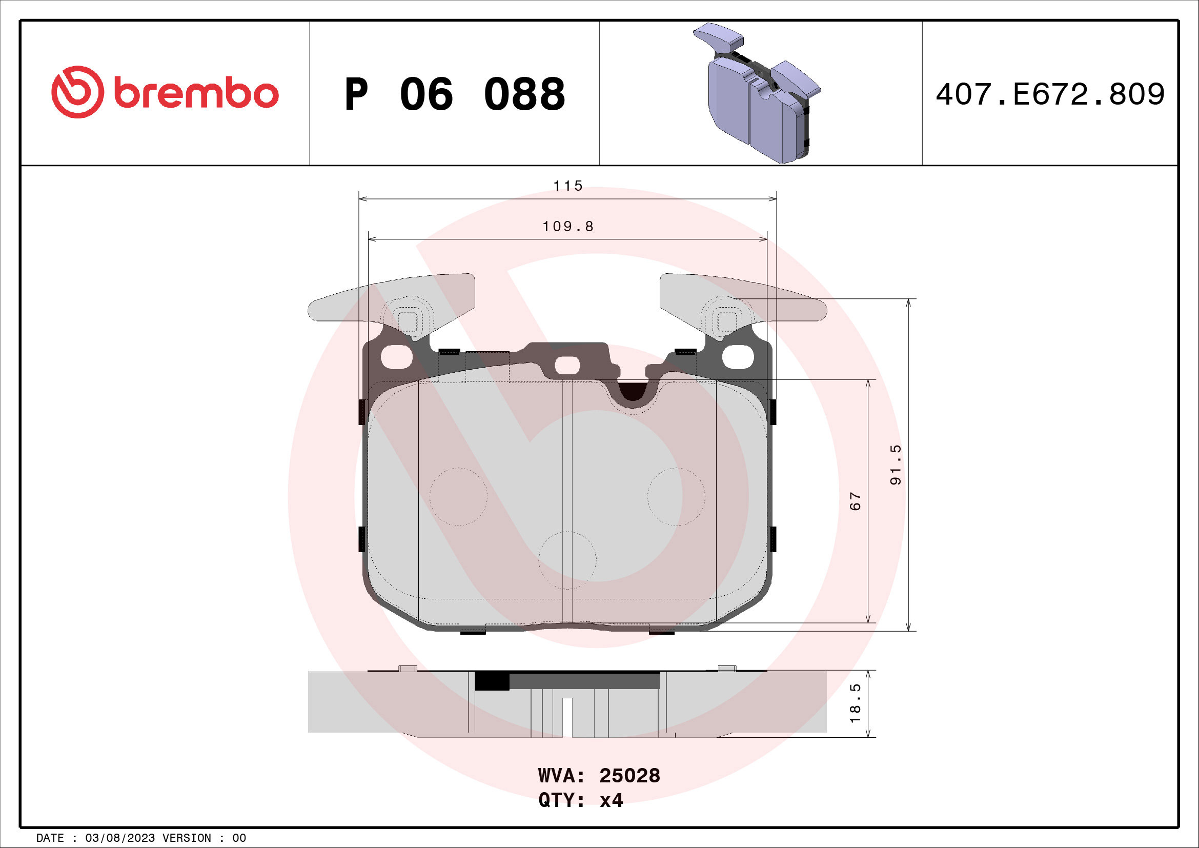 BREMBO Súprava brzdových doštičiek P 06 088X