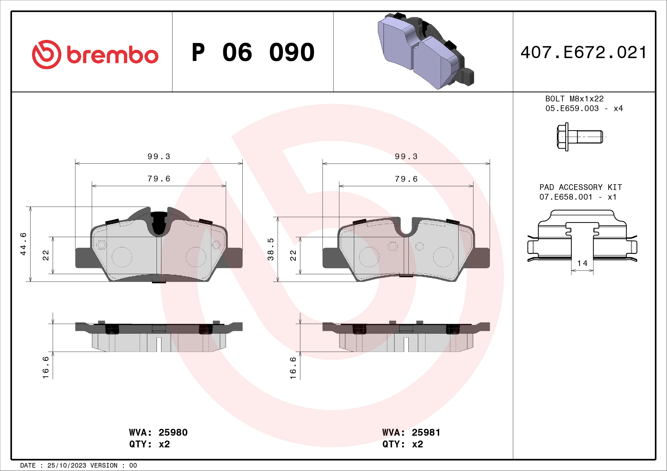 BREMBO Sada brzdových doštičiek P 06 090