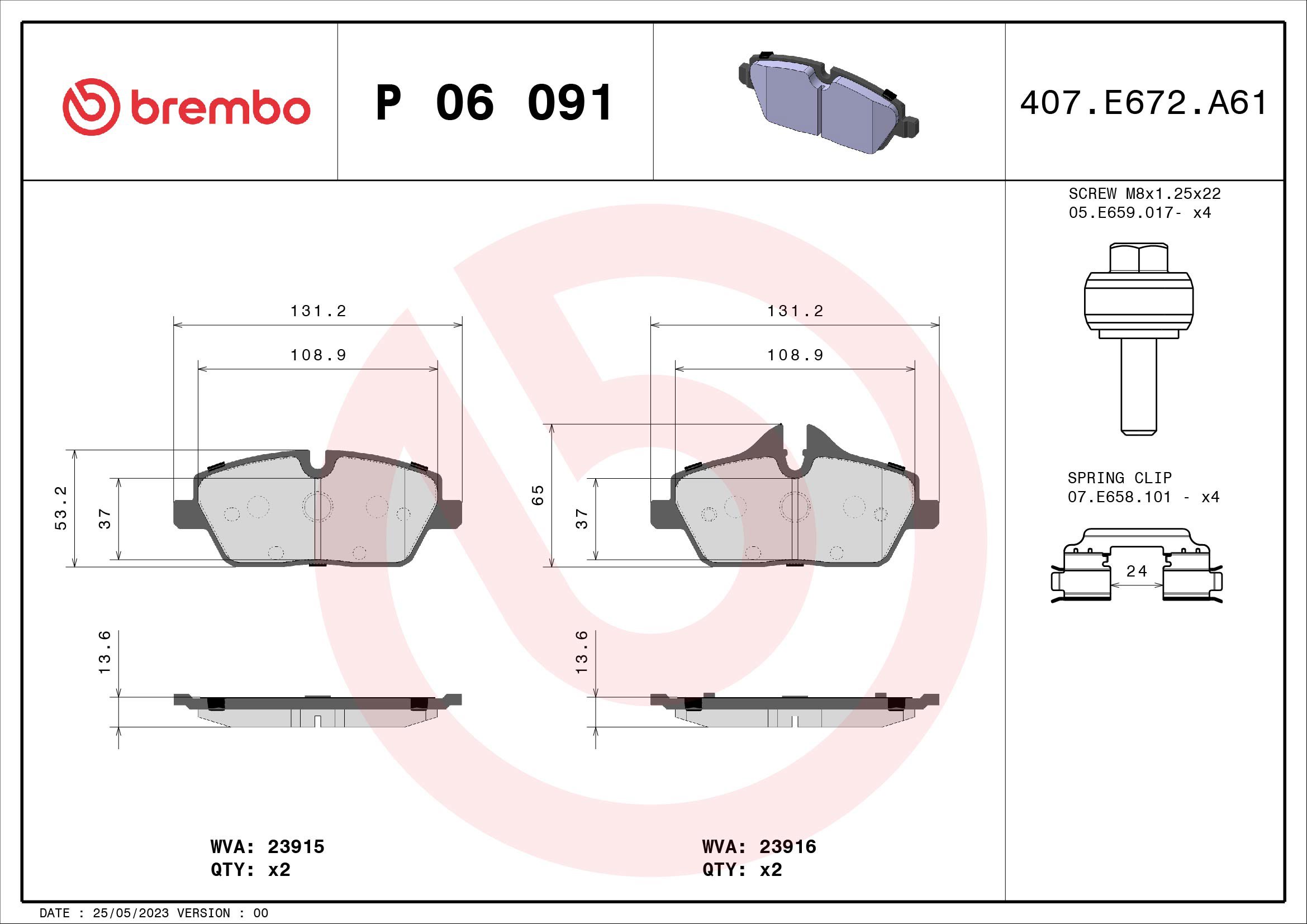 BREMBO Sada brzdových doštičiek P 06 091