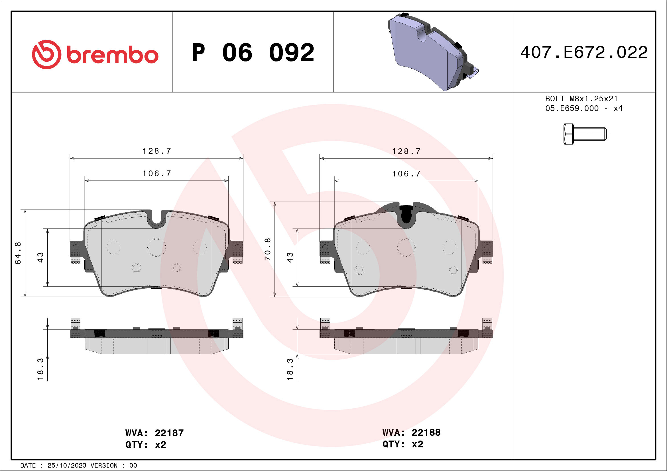 BREMBO Sada brzdových doštičiek P 06 092