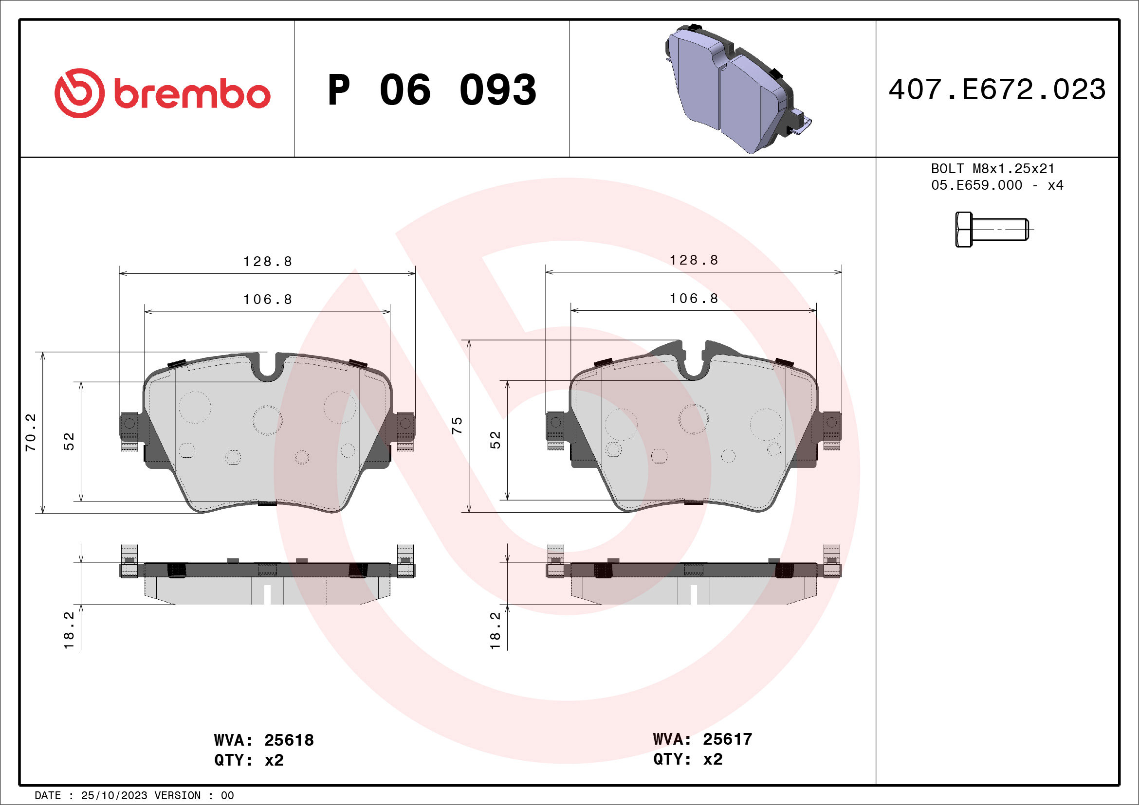 BREMBO Sada brzdových doštičiek P 06 093