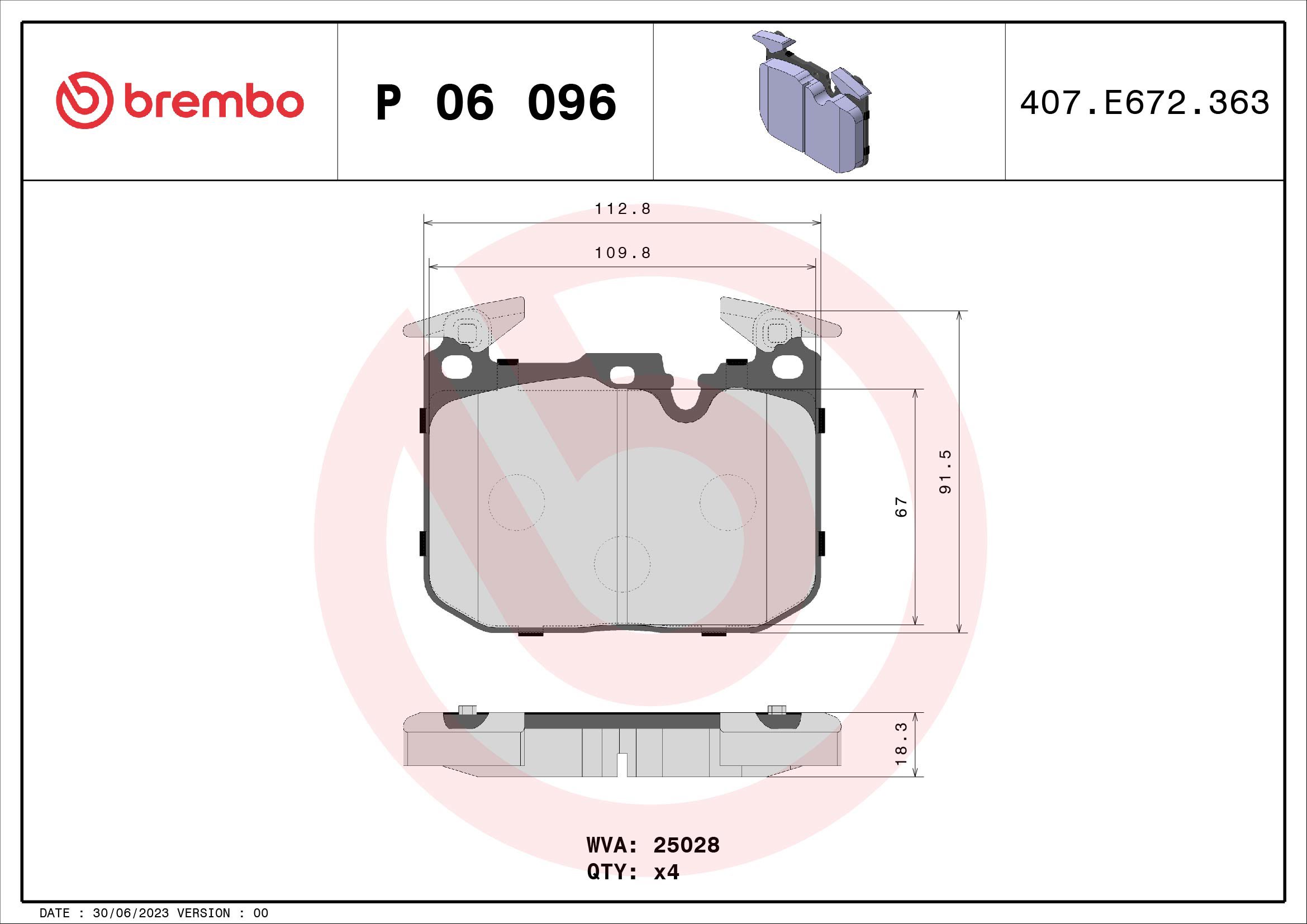 BREMBO Súprava brzdových doštičiek P 06 096X