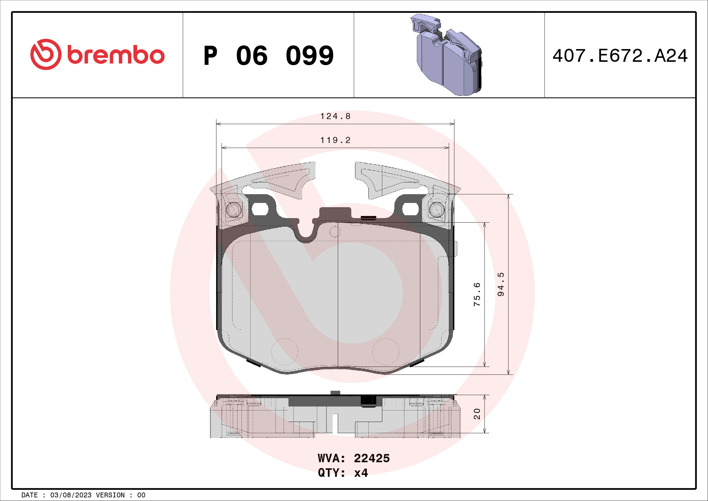BREMBO Súprava brzdových doštičiek P 06 099