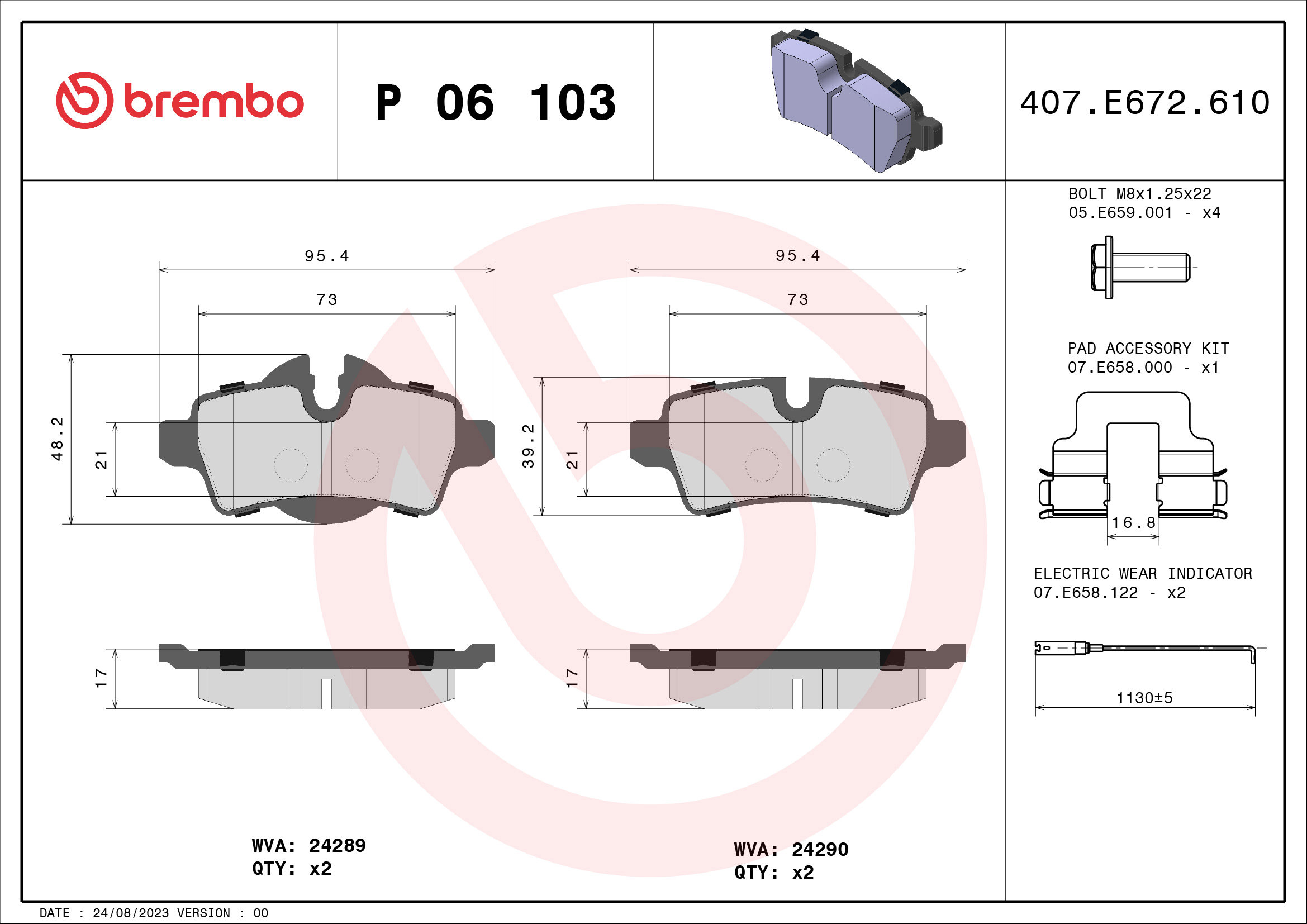 BREMBO Súprava brzdových doštičiek P 06 103