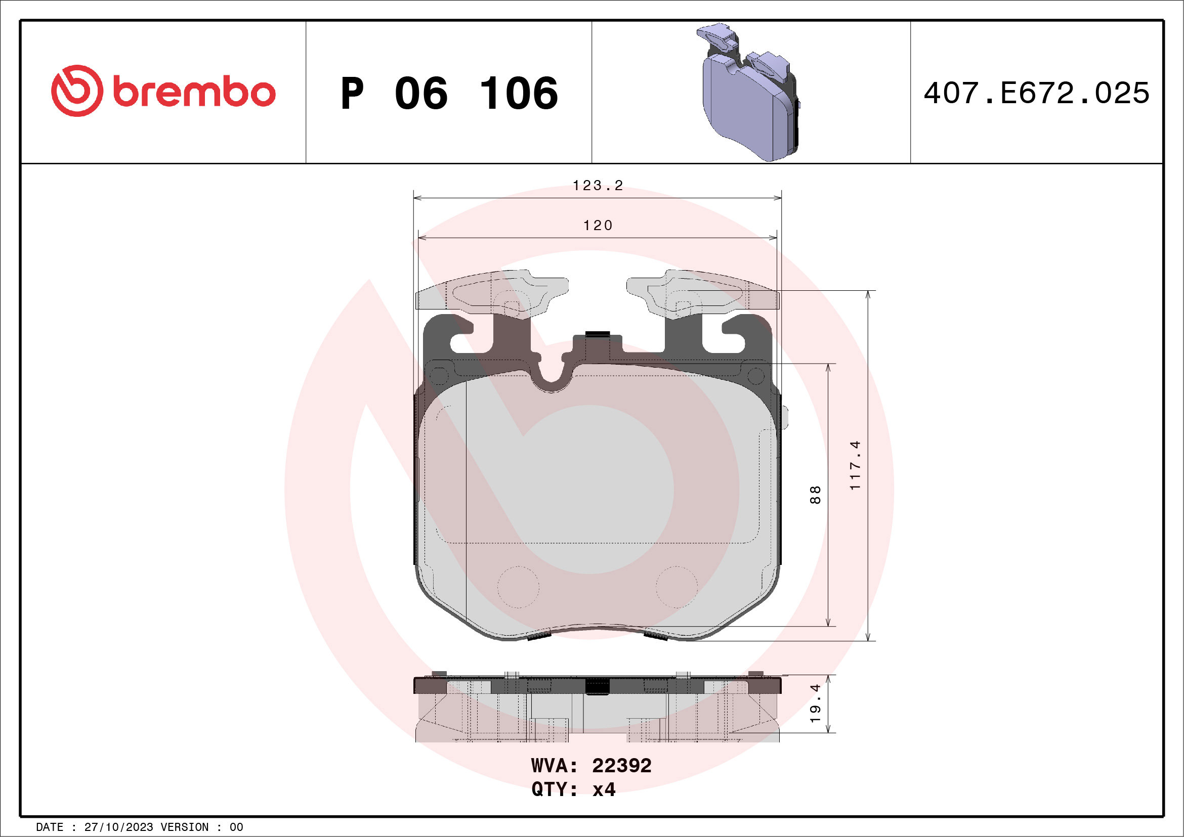 BREMBO Súprava brzdových doštičiek P 06 106