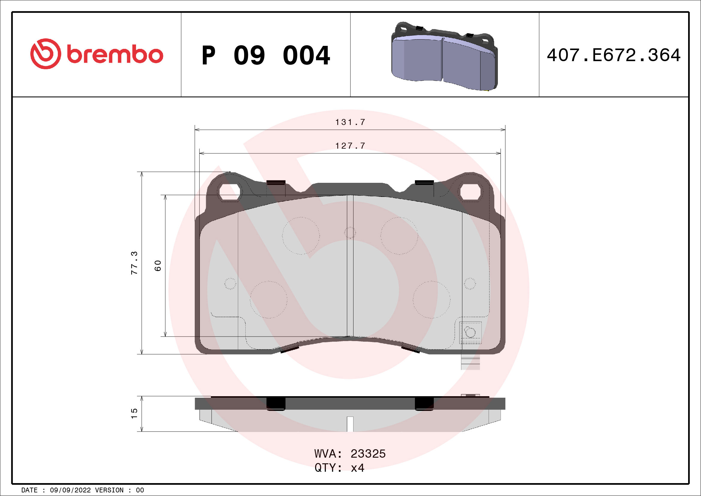 BREMBO Súprava brzdových doštičiek P 09 004