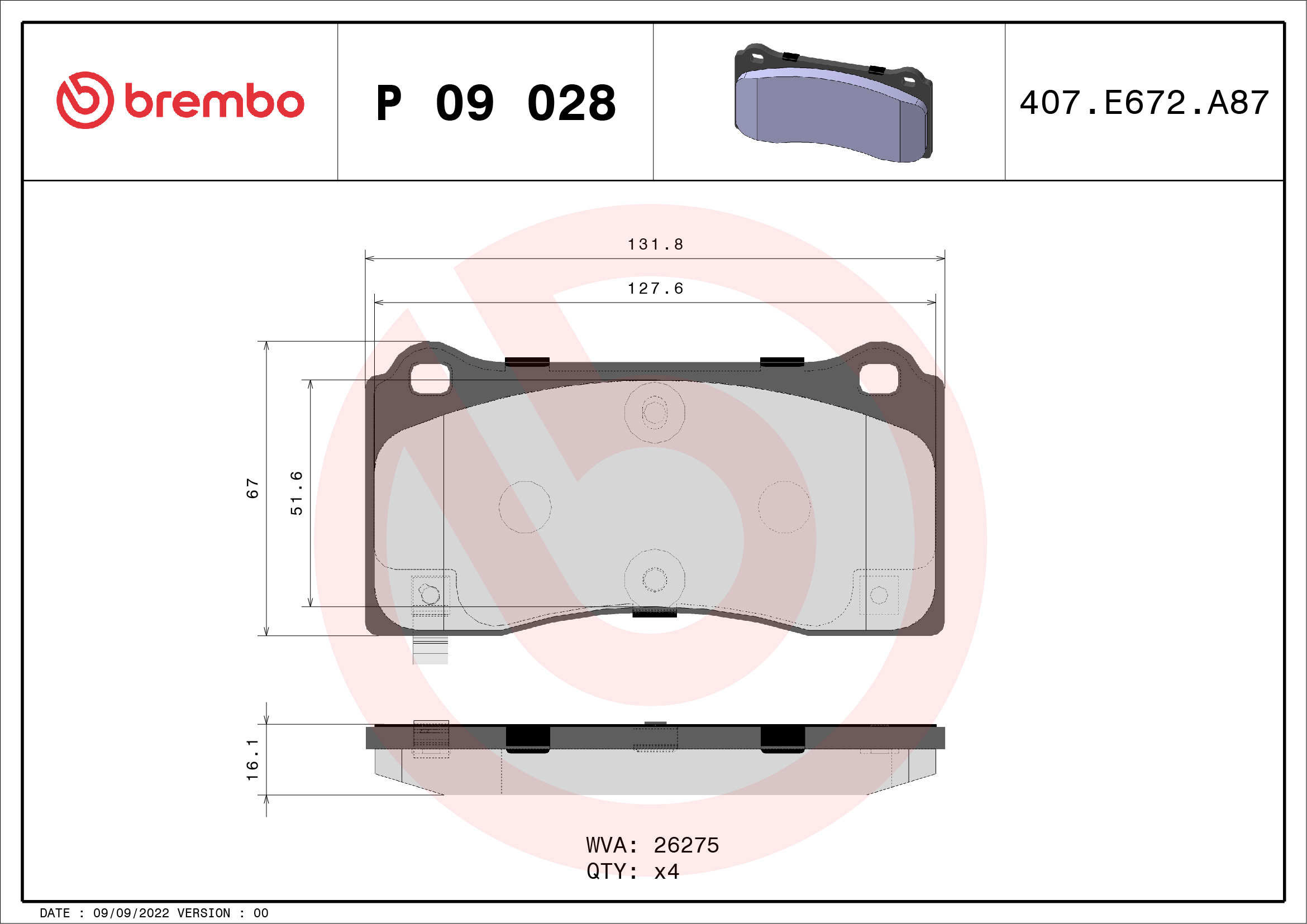BREMBO Sada brzdových doštičiek P 09 028